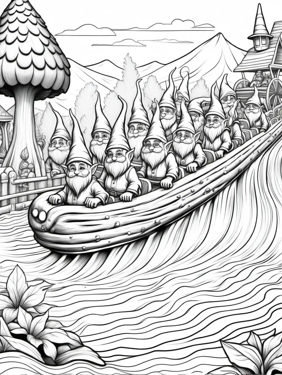 Whimsical Gnome Adventure Log Ride at Busy Fair Coloring Page for Adults