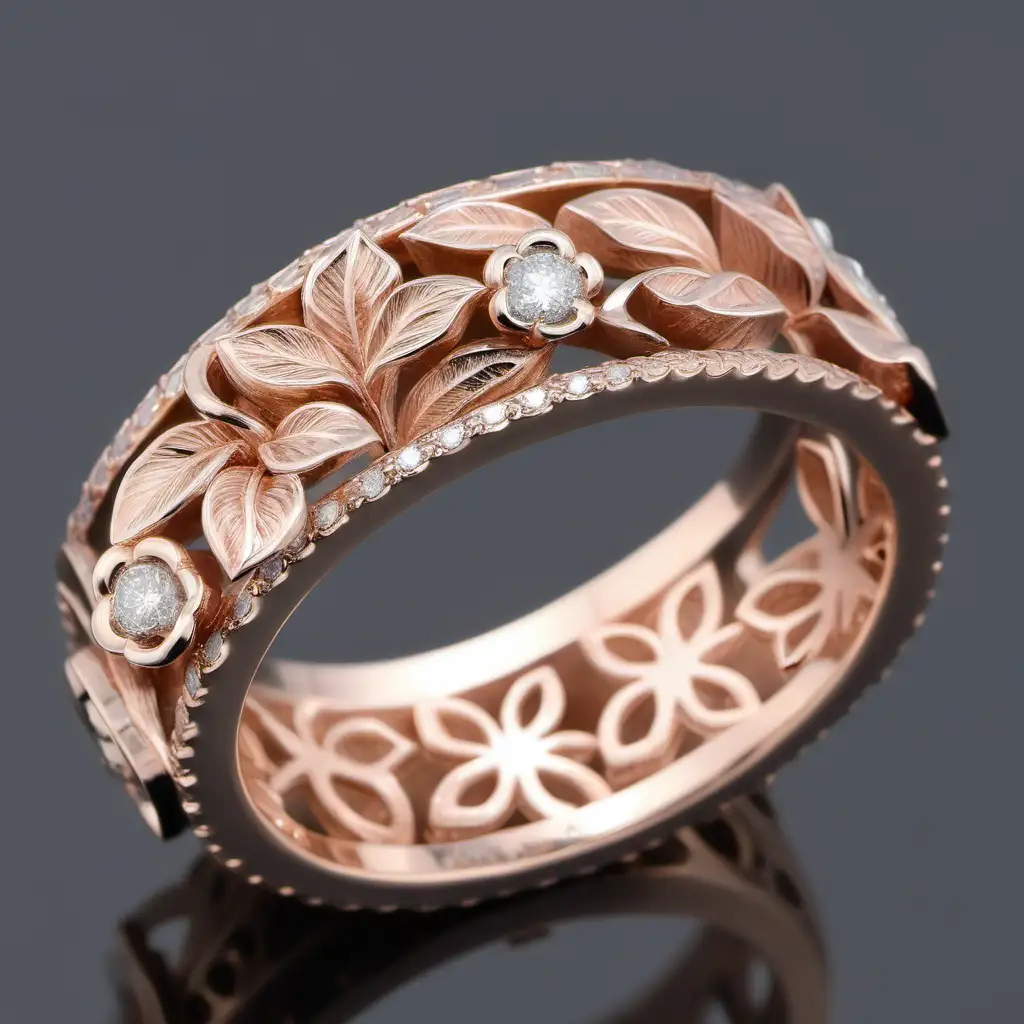 Elegant Rose Gold and Diamond Floral Band Ring for Timeless Sophistication