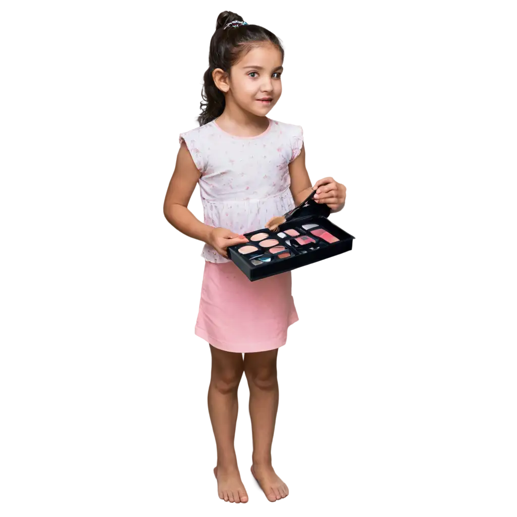 A 4 YEARS OLD PAKISTANI BABY GIRL HOLDING MAKEUP KIT AND DO MAKEUP ON HER FACE