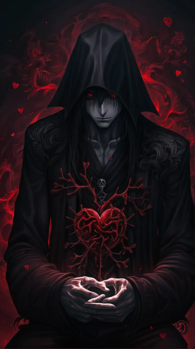 /imagine a man symbolizing Dark and Love, manipulation, psychology, Dark, Red, Anime