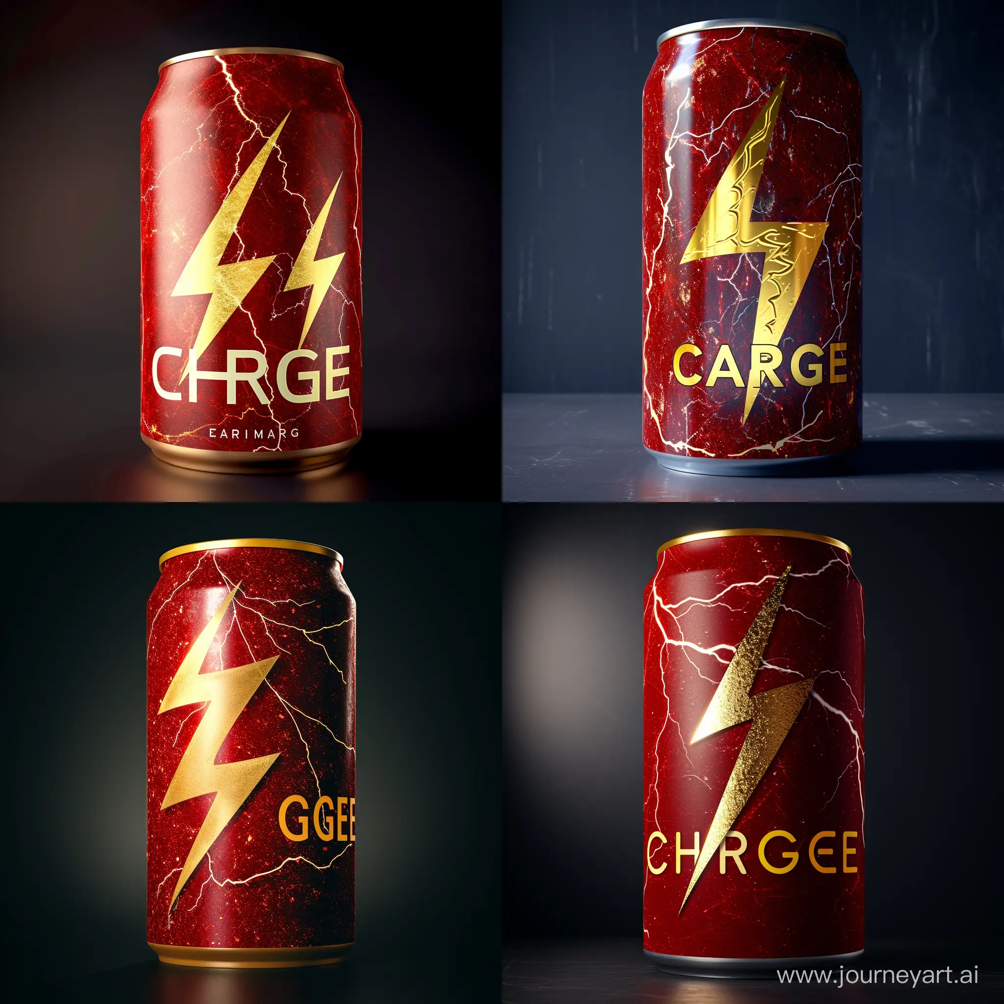 make an energidrink with the name
C H A R G E and a big golden lightning bolt as logo, on a red marmor can