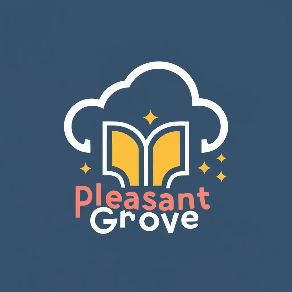logo, library, book, with the text "Pleasant Grove", typography, be used in Entertainment industry
