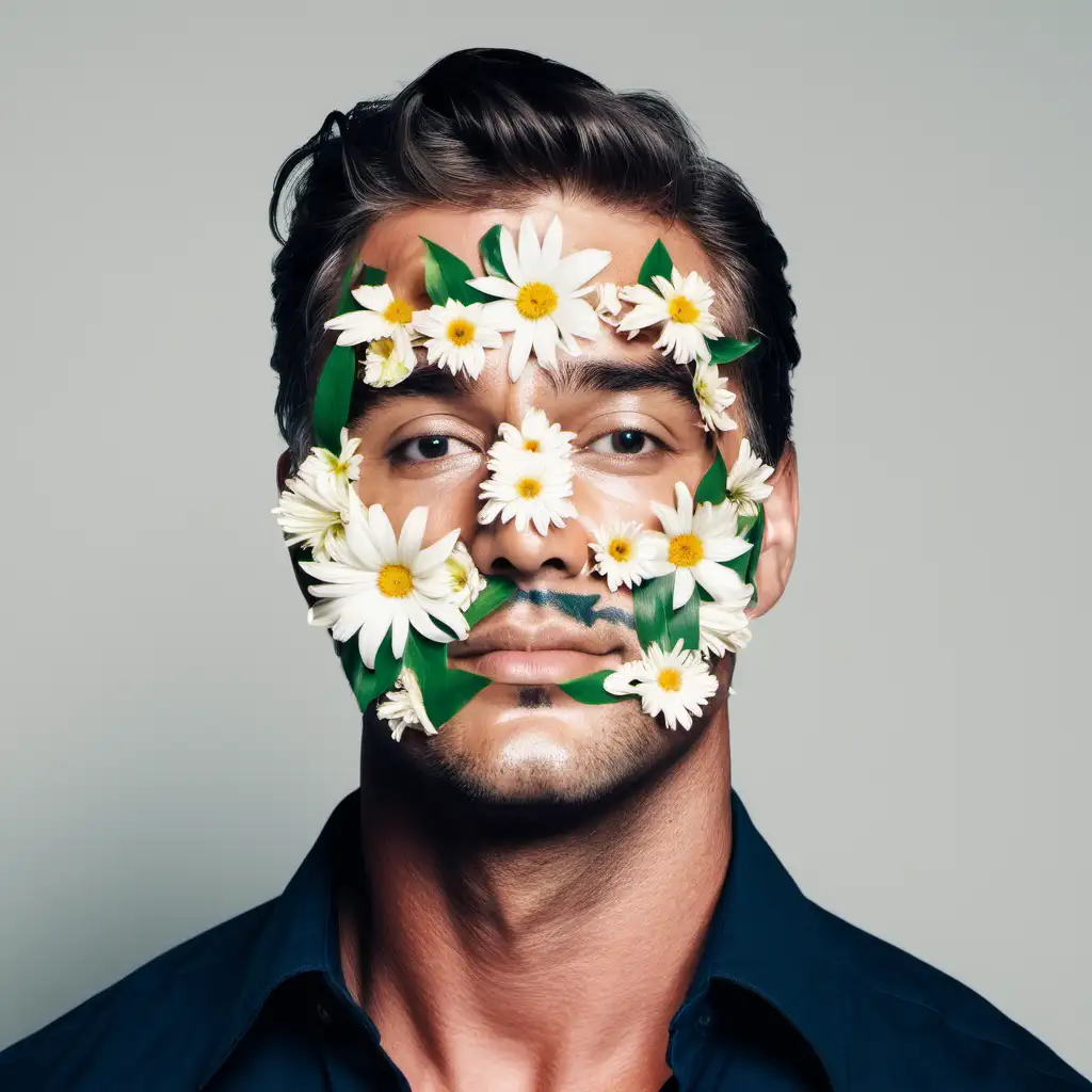 handsome man with flowers on his face
