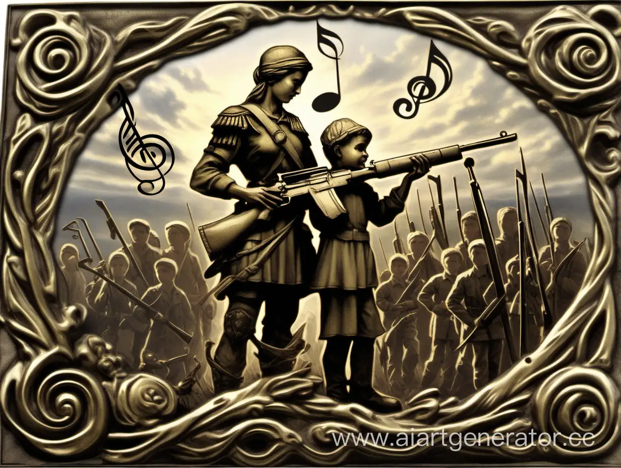 Donbas-Child-Supported-by-Warrior-with-Rifle-in-Treble-Clef-Emblem