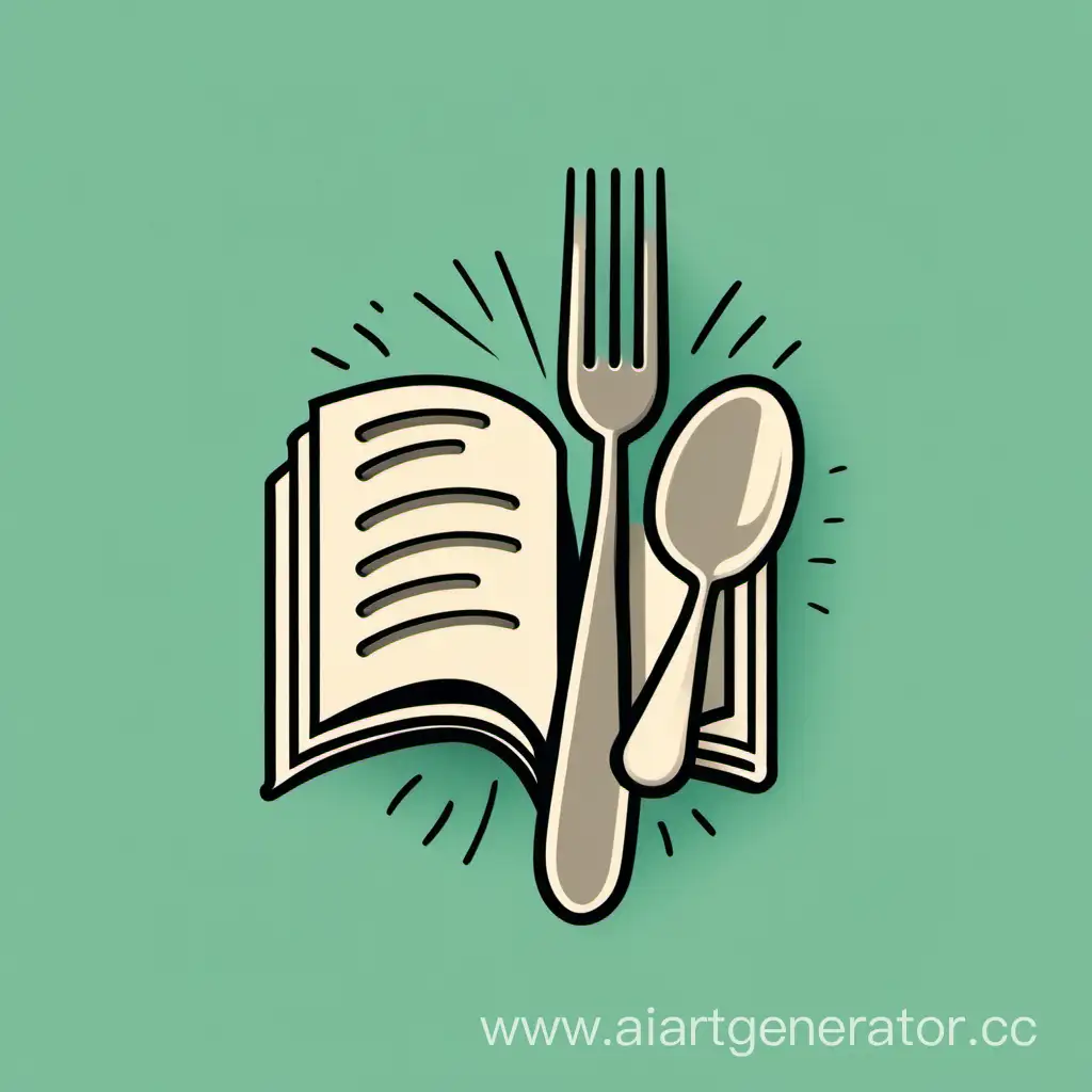 Логотип для кулинарного телеграмм канала с книгой посередине, ложкой и вилкой