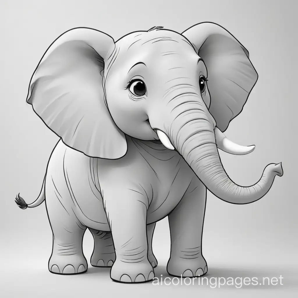 elephant, Coloring Page, black and white, line art, white background, Simplicity, Ample White Space. The background of the coloring page is plain white to make it easy for young children to color within the lines. The outlines of all the subjects are easy to distinguish, making it simple for kids to color without too much difficulty