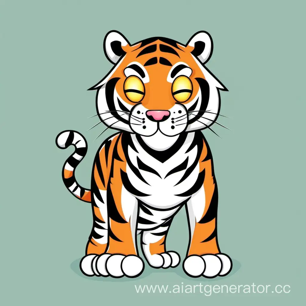 Cartoon-Tiger-Gazing-Ahead-with-Kind-Expression