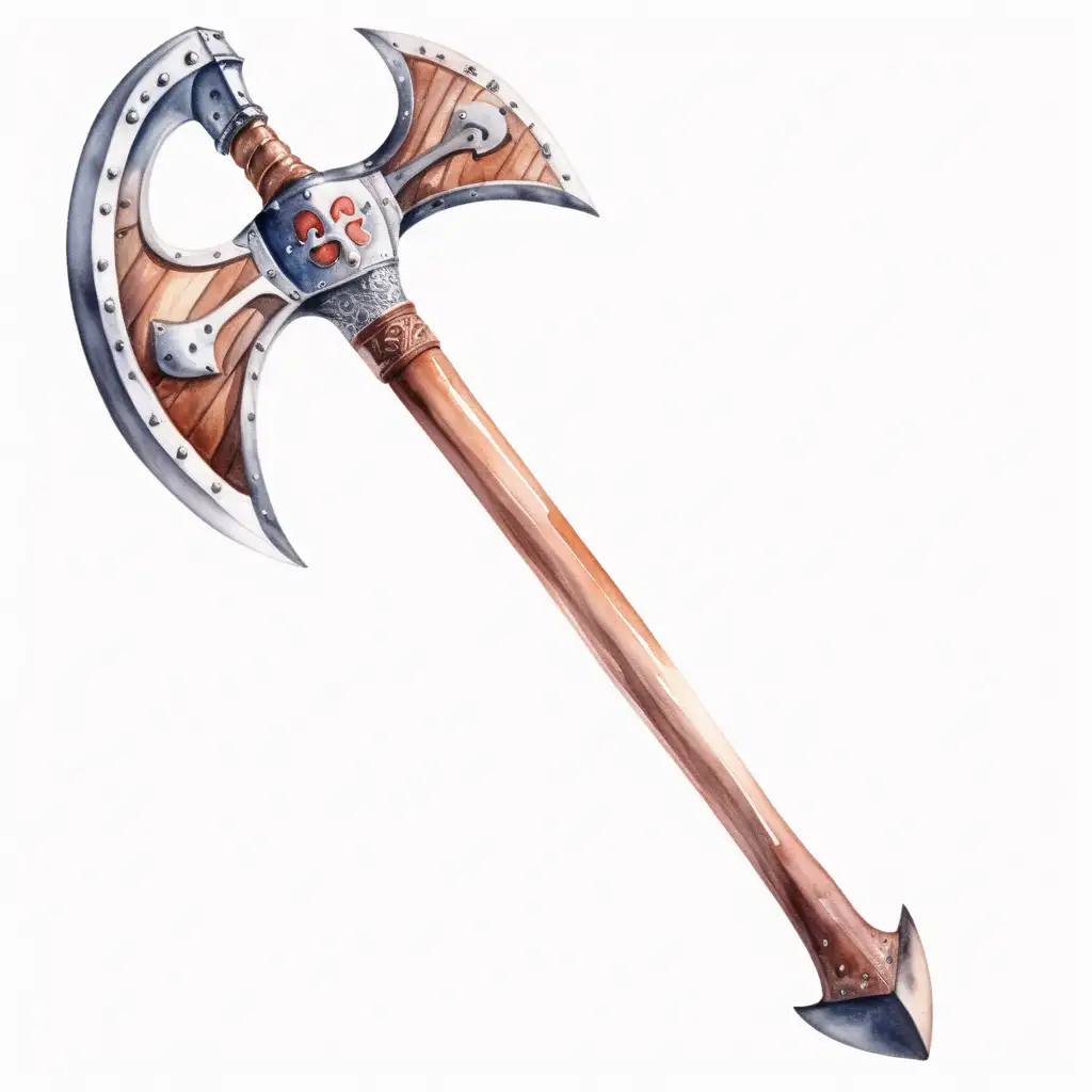 Watercolor Drawing of a Large Medieval Battleaxe