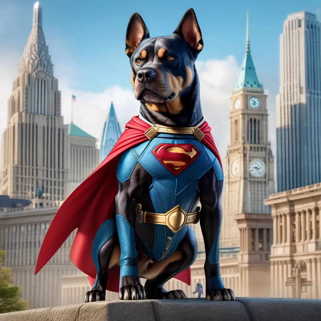 Fearless Canine Superhero Defending City with Boneshaped Sword