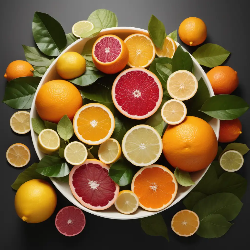 create an image Image: An aesthetically pleasing image showcasing various top notes like citrus fruits, bergamot, or floral blossoms as a bowl of fruit and leaves