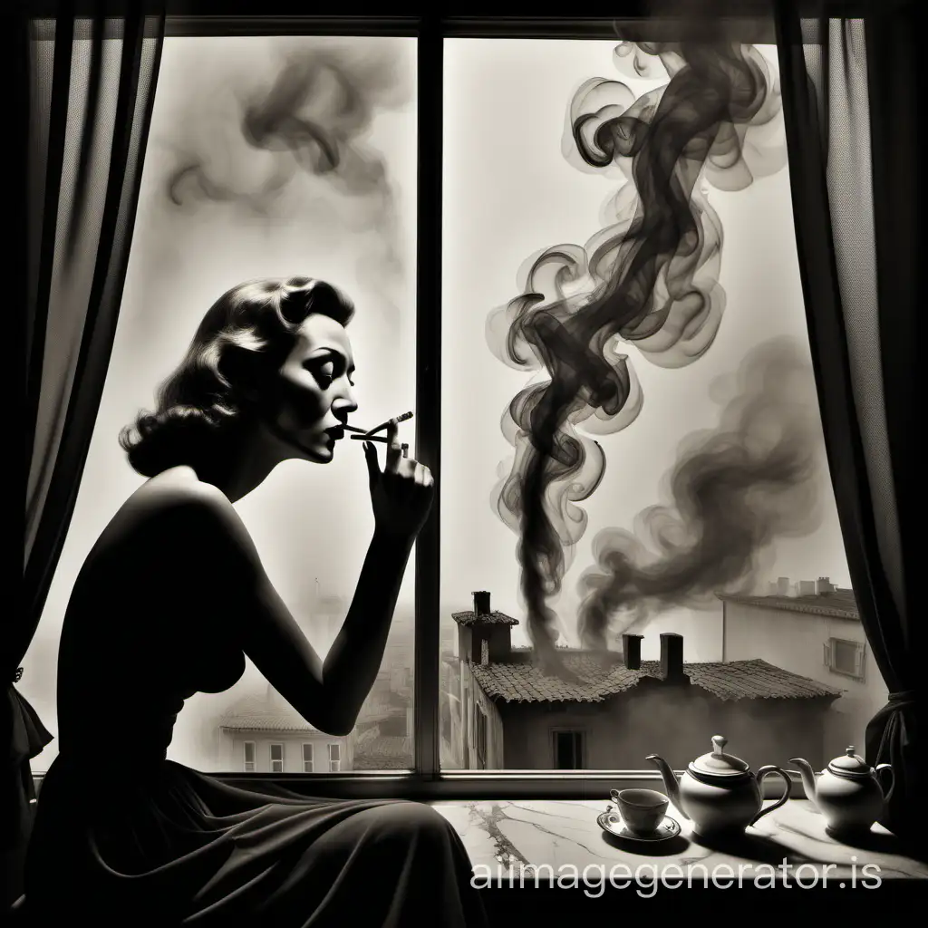 In the style of Salvador Dali. It's sad. Smoke drives despair into the window. A cigarette and a languid gaze, somewhere into nowhere. Life never seemed like honey to me. Neither tea, nor I, are so strong to clench fingers into a fist - and yes,