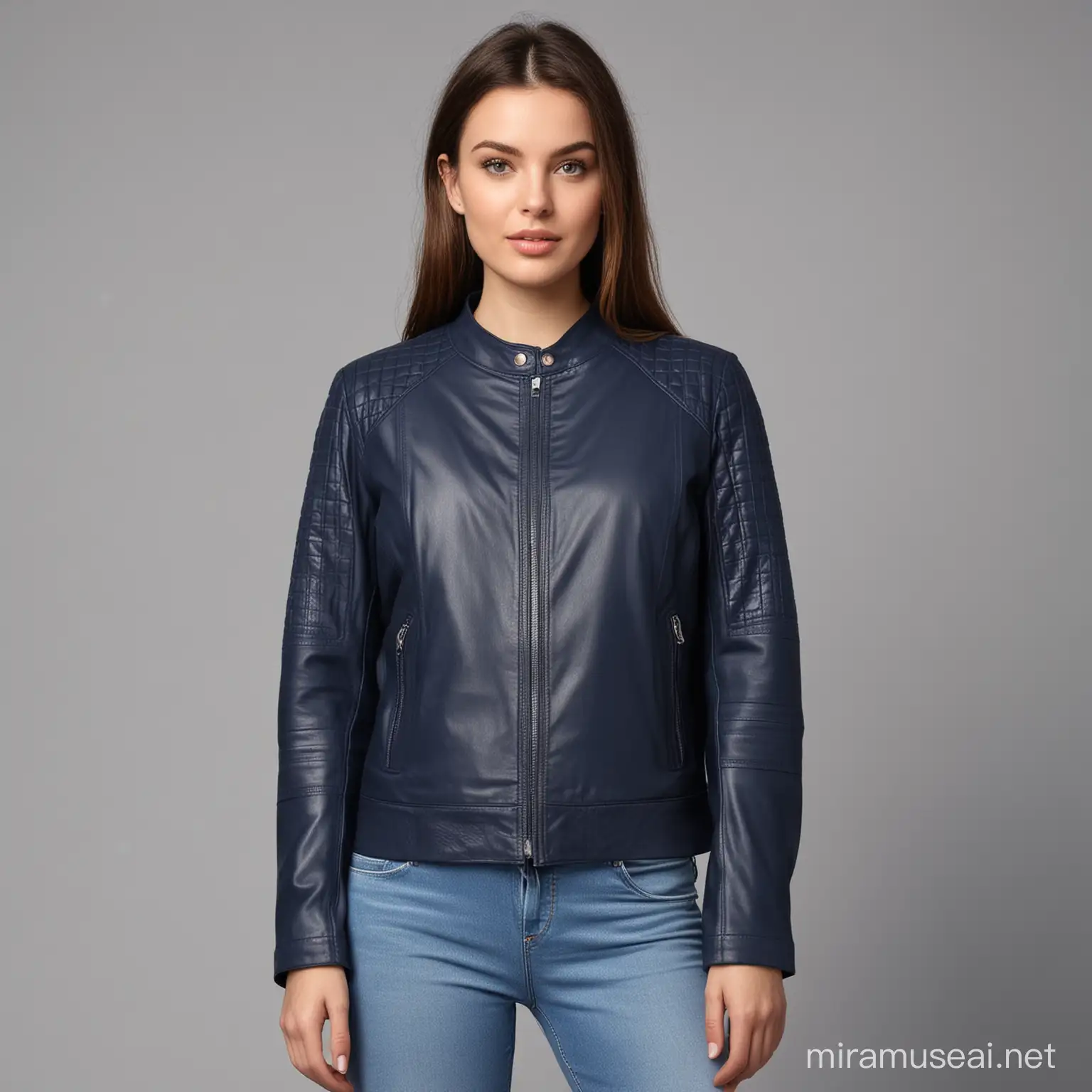 Stylish Navy Blue Leather Jacket Fashionable Outerwear for Urban Chic Look