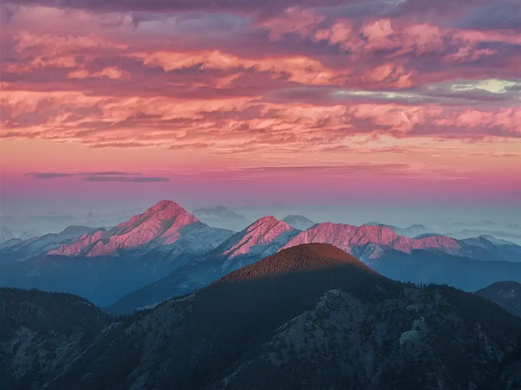 Vibrant Mountain Sunset Landscape Painting