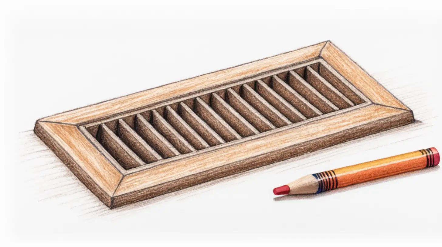 Crayon drawing illustration of rectangular brown floor vent on floor. on white background