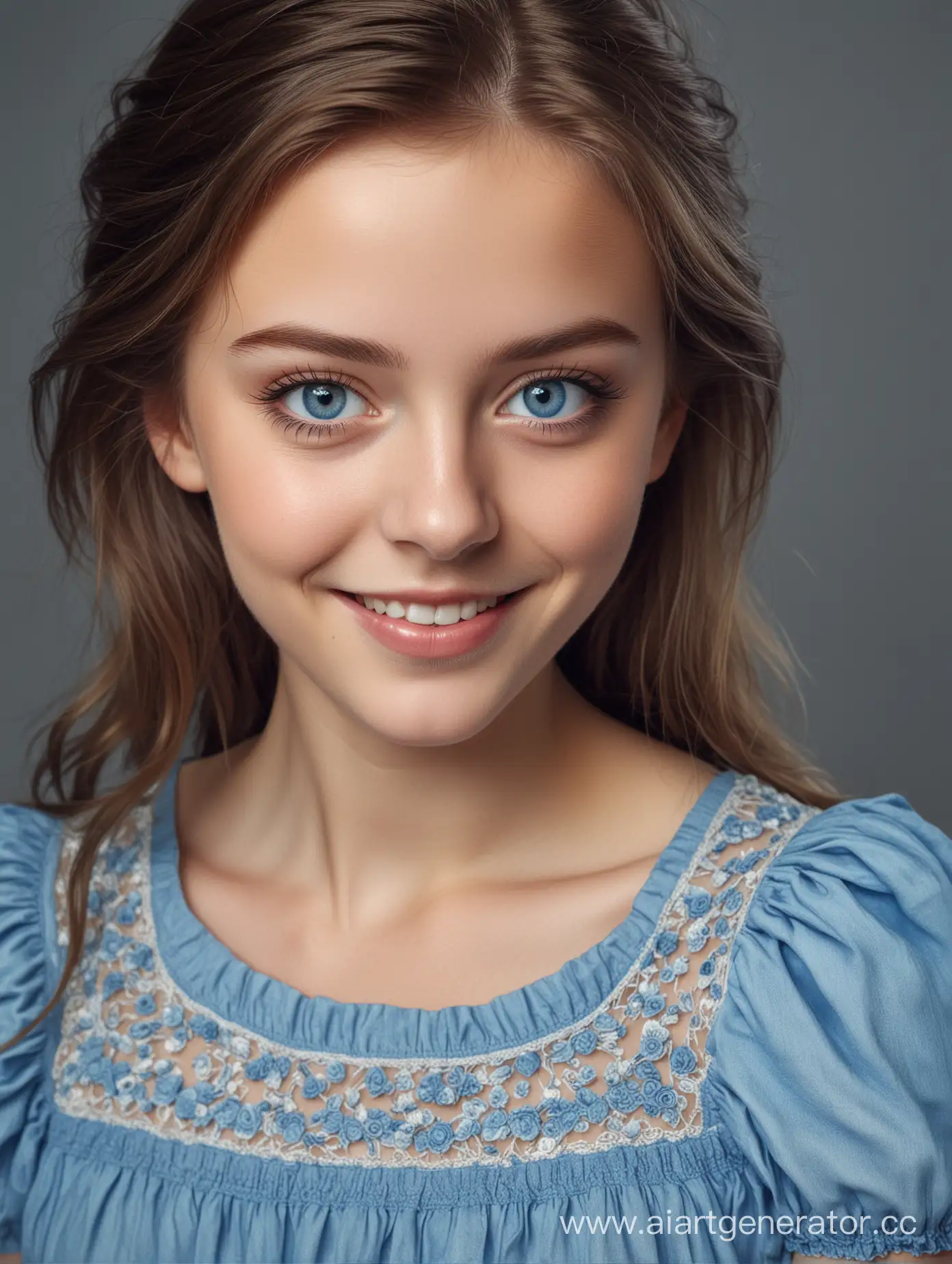 Adorable-Girl-Smiling-in-Blue-Dress-with-Detailed-Big-Blue-Eyes