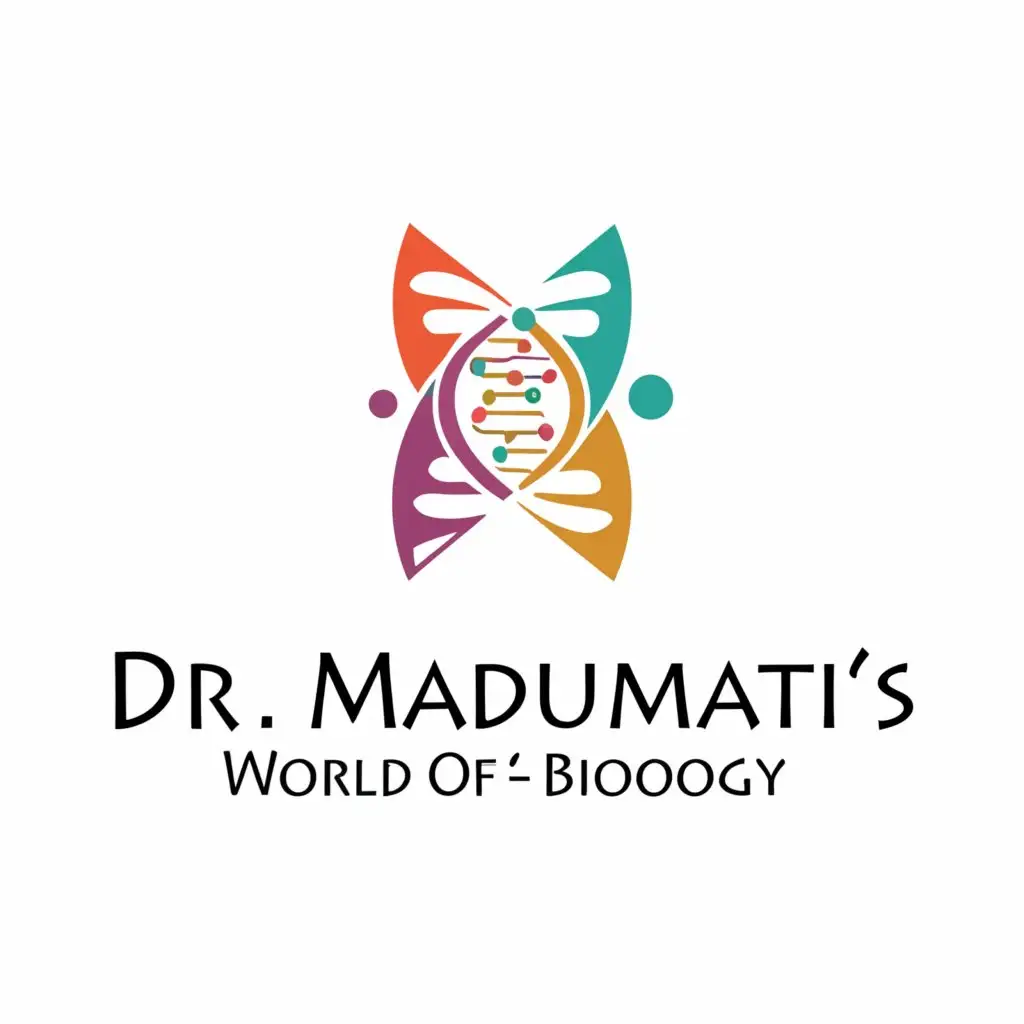 a logo design,with the text "Dr Madhumati's World of biology", main symbol:Biology related things Can be DNA,Moderate,be used in Education industry,clear background