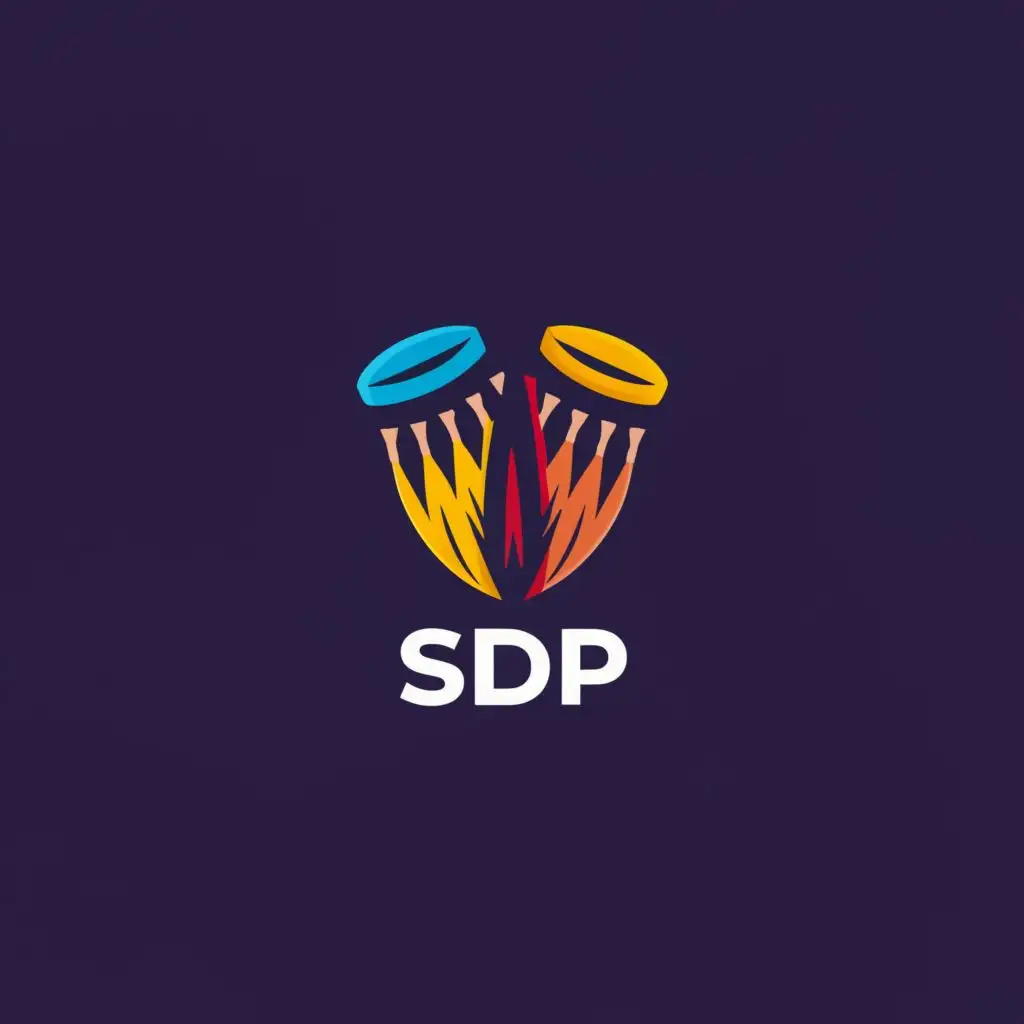 logo, FORMAL LOGO, JUST COMBINATION OF 2 CHEERFUL COLORS, ICON SEPARATED FROM THE LOGO NAME COMPOSED OF CONGA INSTRUMENT MERGED WITH POLICE BADGE, with the text "SDP", typography, be used in Events industry