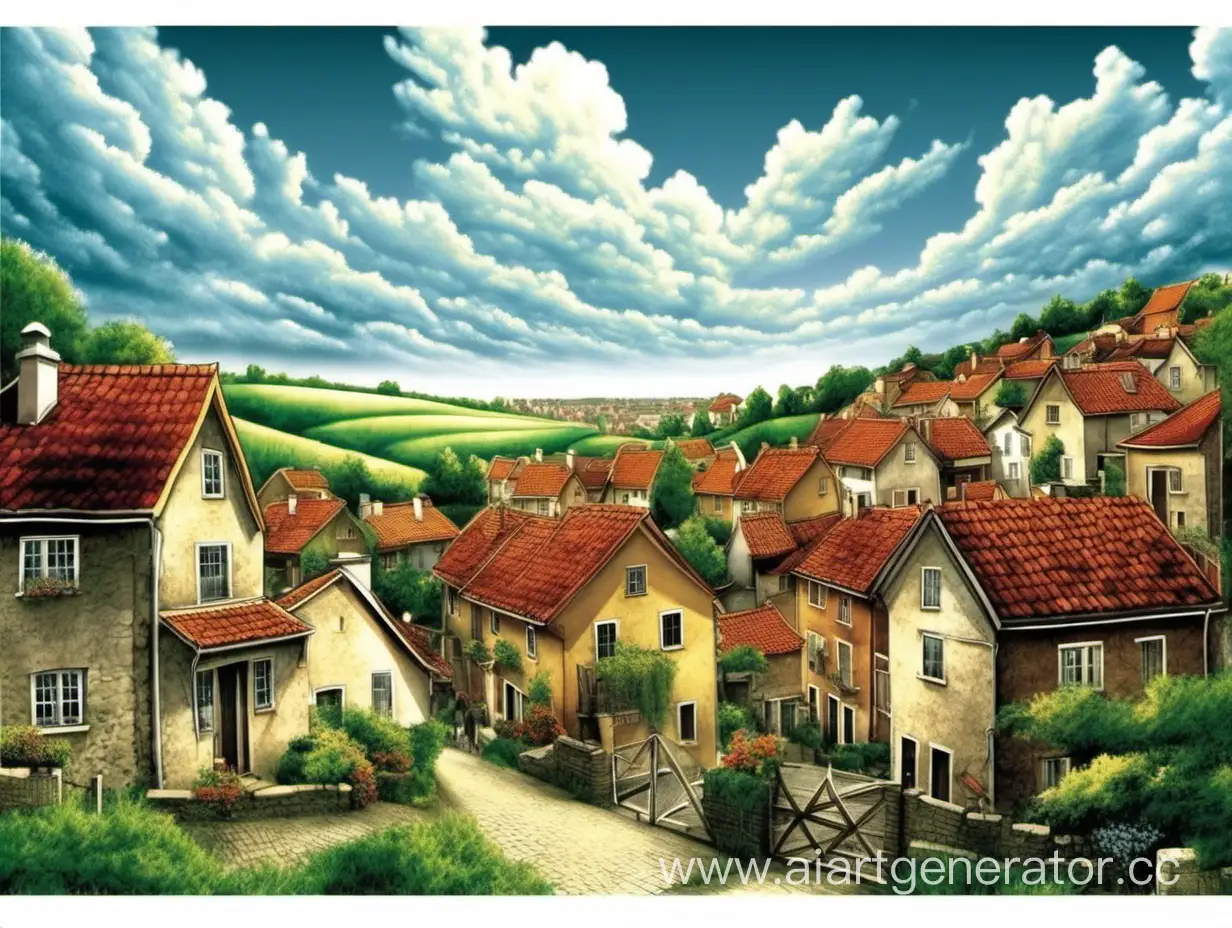 растровое изображение неба и деревни на фон