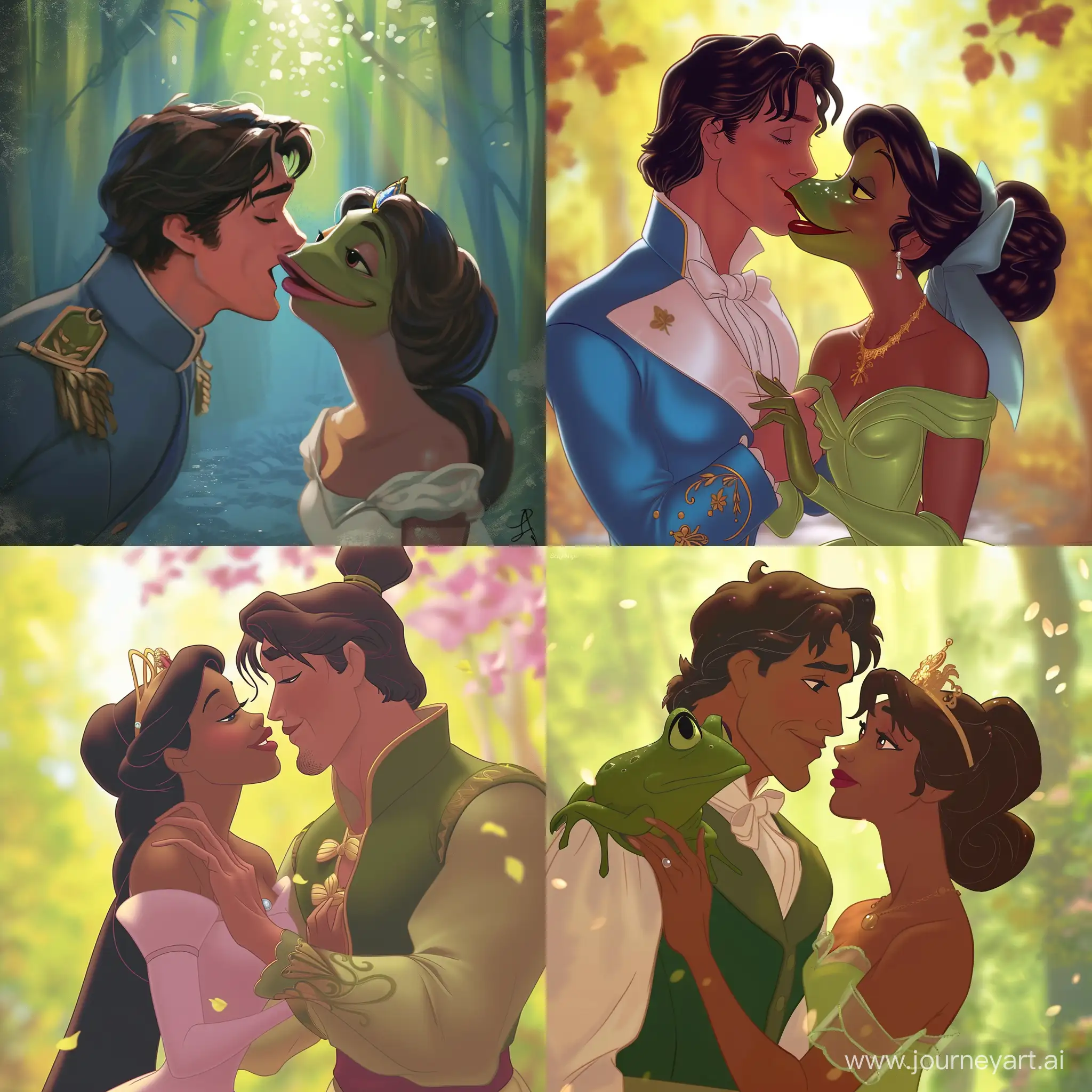 Enchanting-Moment-Prince-and-Princess-Frog-Share-a-Romantic-Kiss