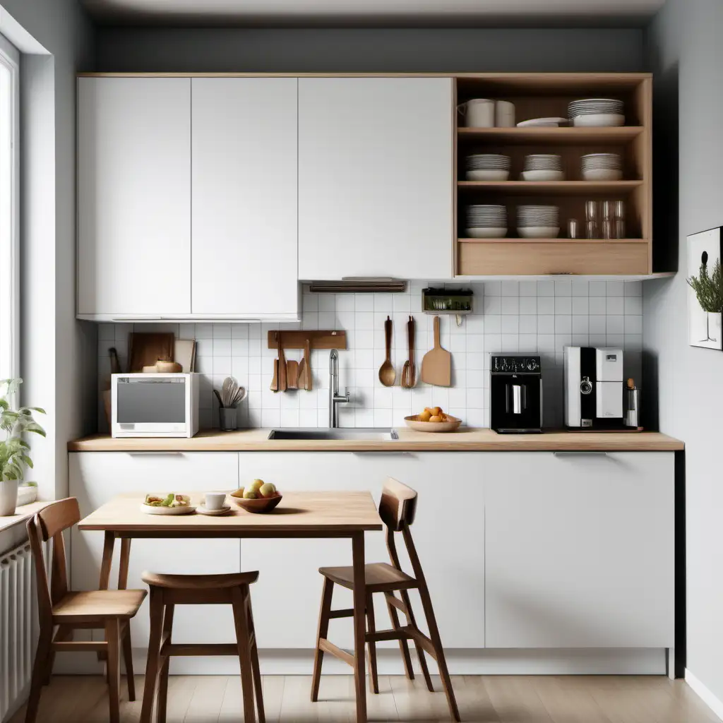 Efficient MediumSized Kitchen Design with DropLeaf Table and Abundant Storage