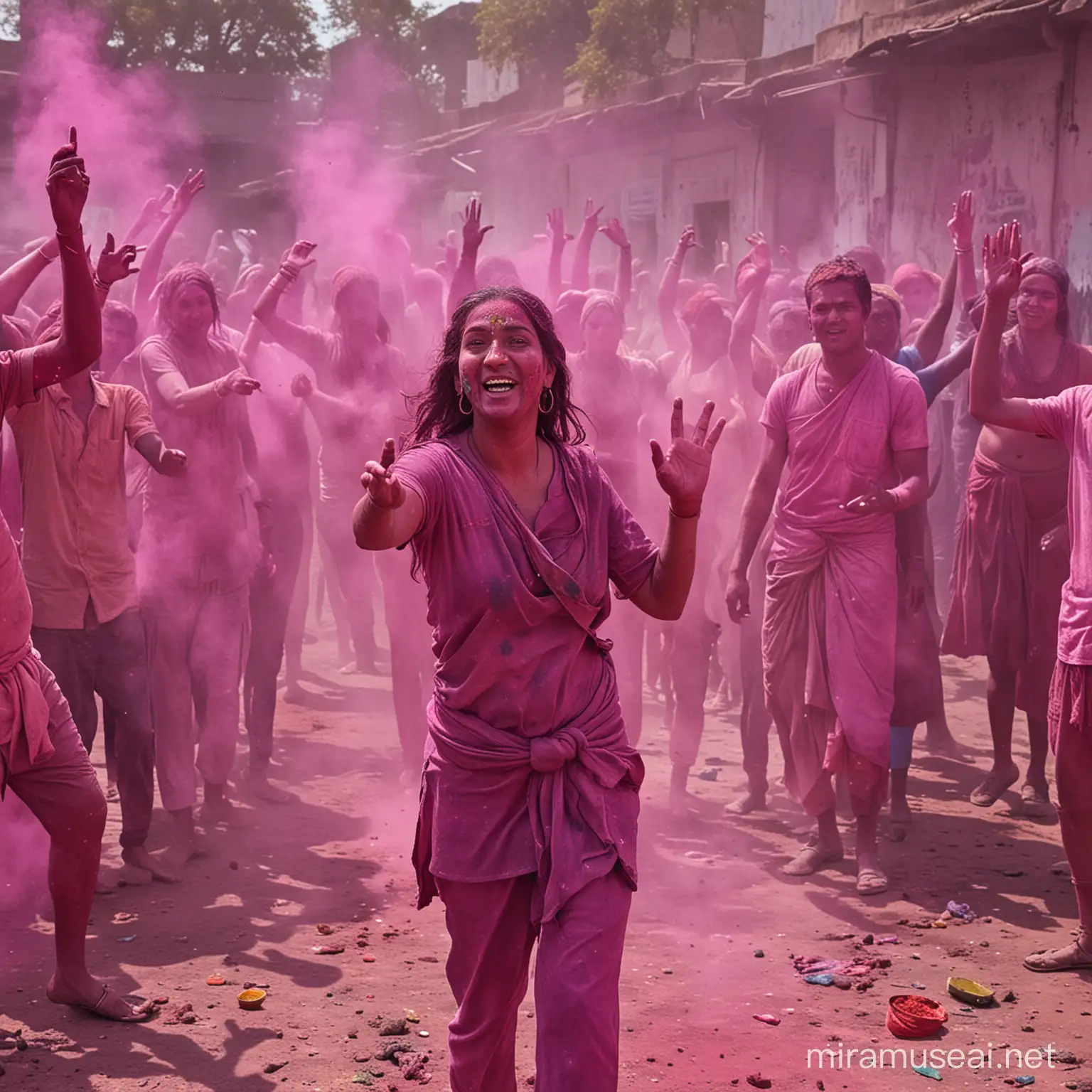 Vibrant Holi Festival Celebration with Colorful Powders and Joyful Smiles