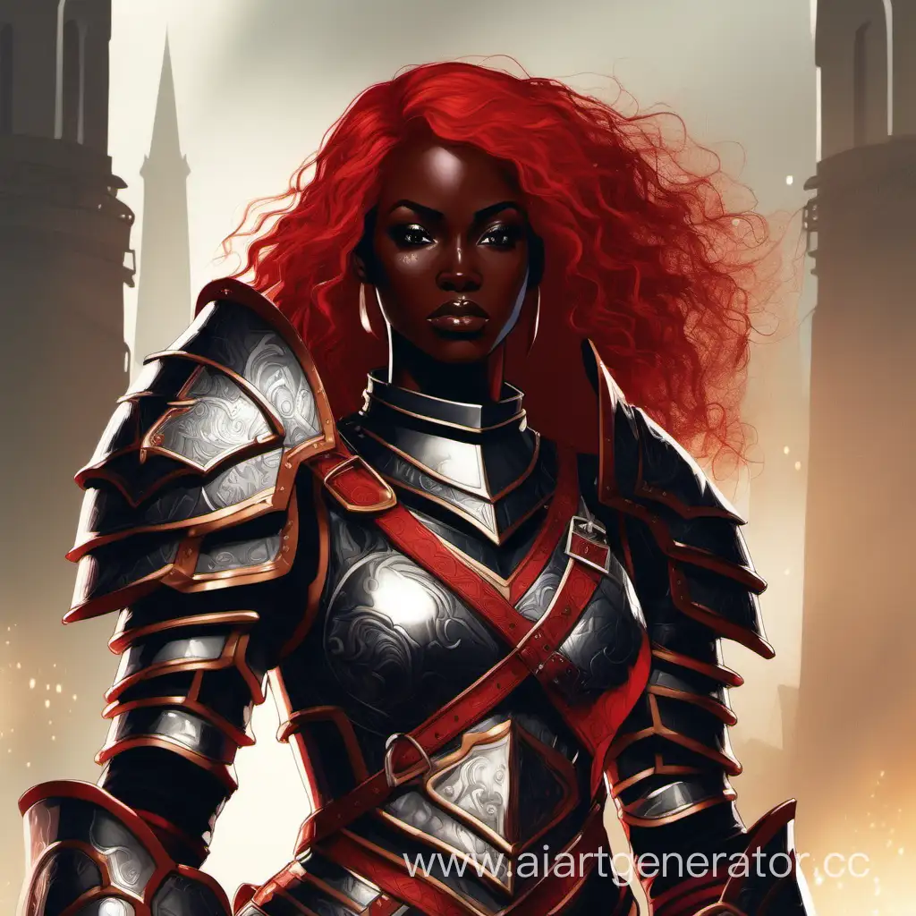 Bold-Warrior-Woman-in-Striking-Red-Armor-with-Dark-Skin-and-Fiery-Hair