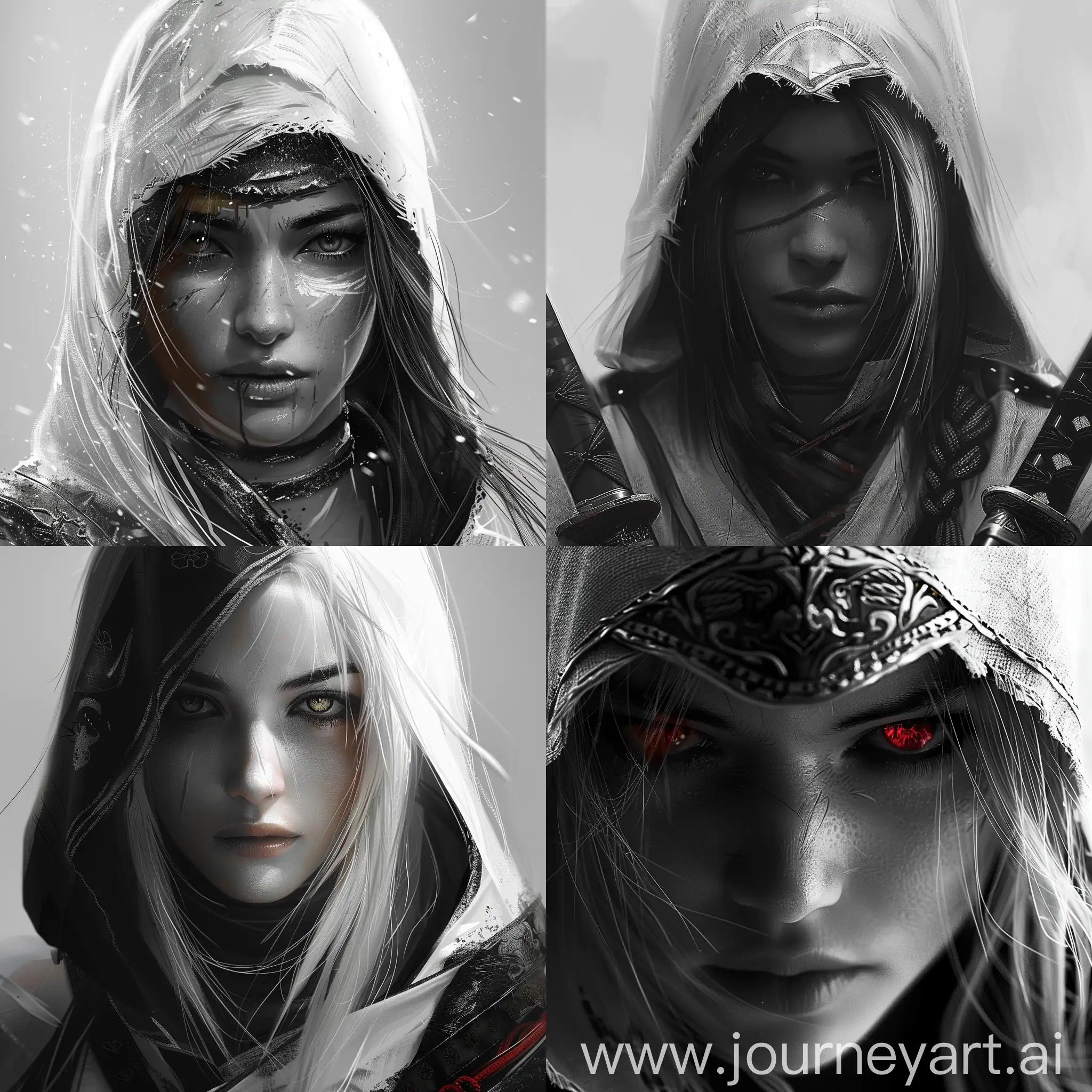 Girl, assassin creed,Samurai Samurai, beautiful face, black and white hair color