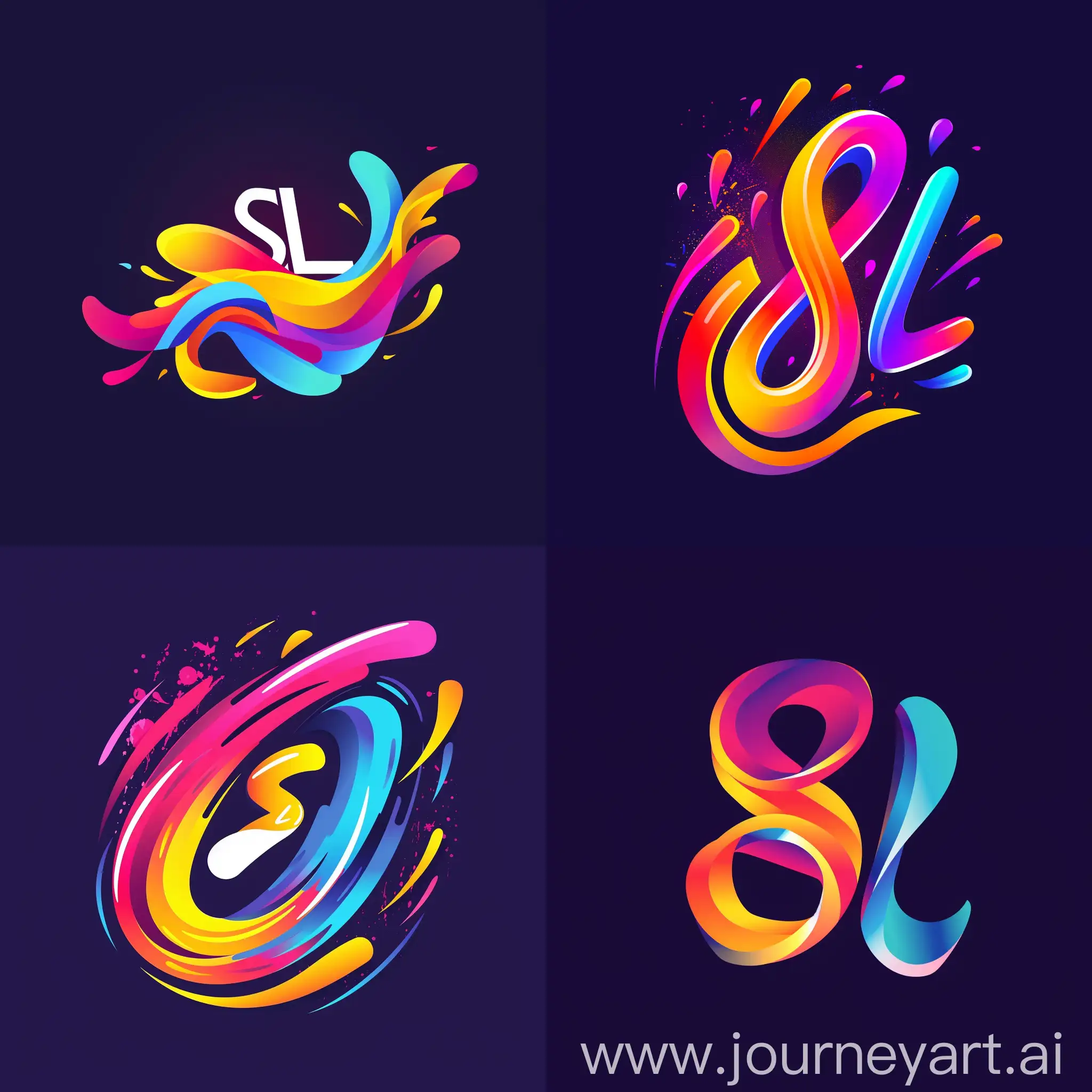 Эмоциональный и яркий логотип "SL", с яркими цветами и абстрактными формами, вызывающий чувство адреналина и азарта у зрителей и участников