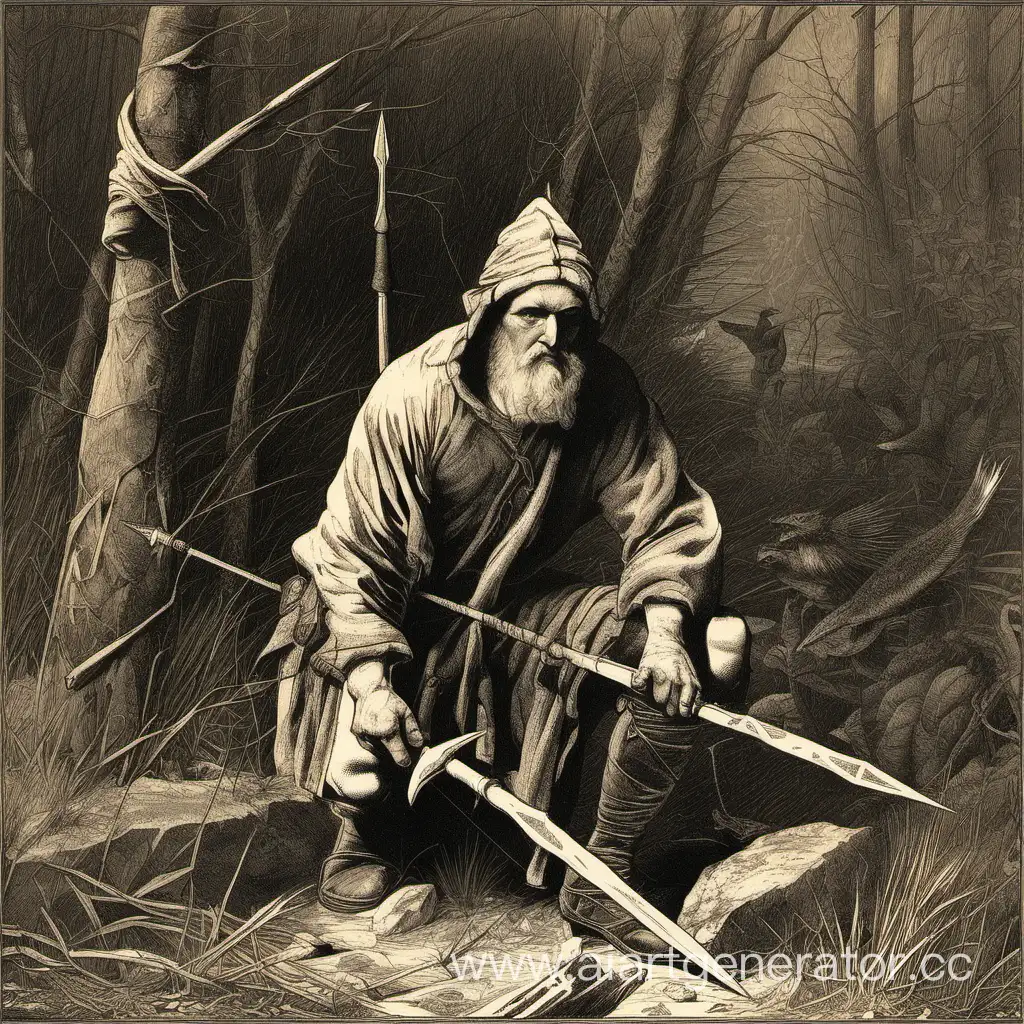 SpearWielding-Hunter-Sharpening-Skills-in-the-Wilderness