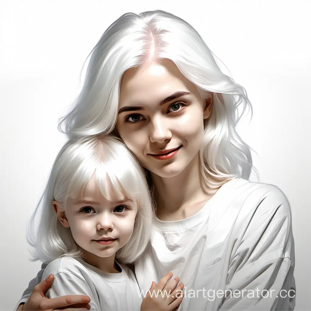  Нарисуй девушку с белымт волосами с ребенком 