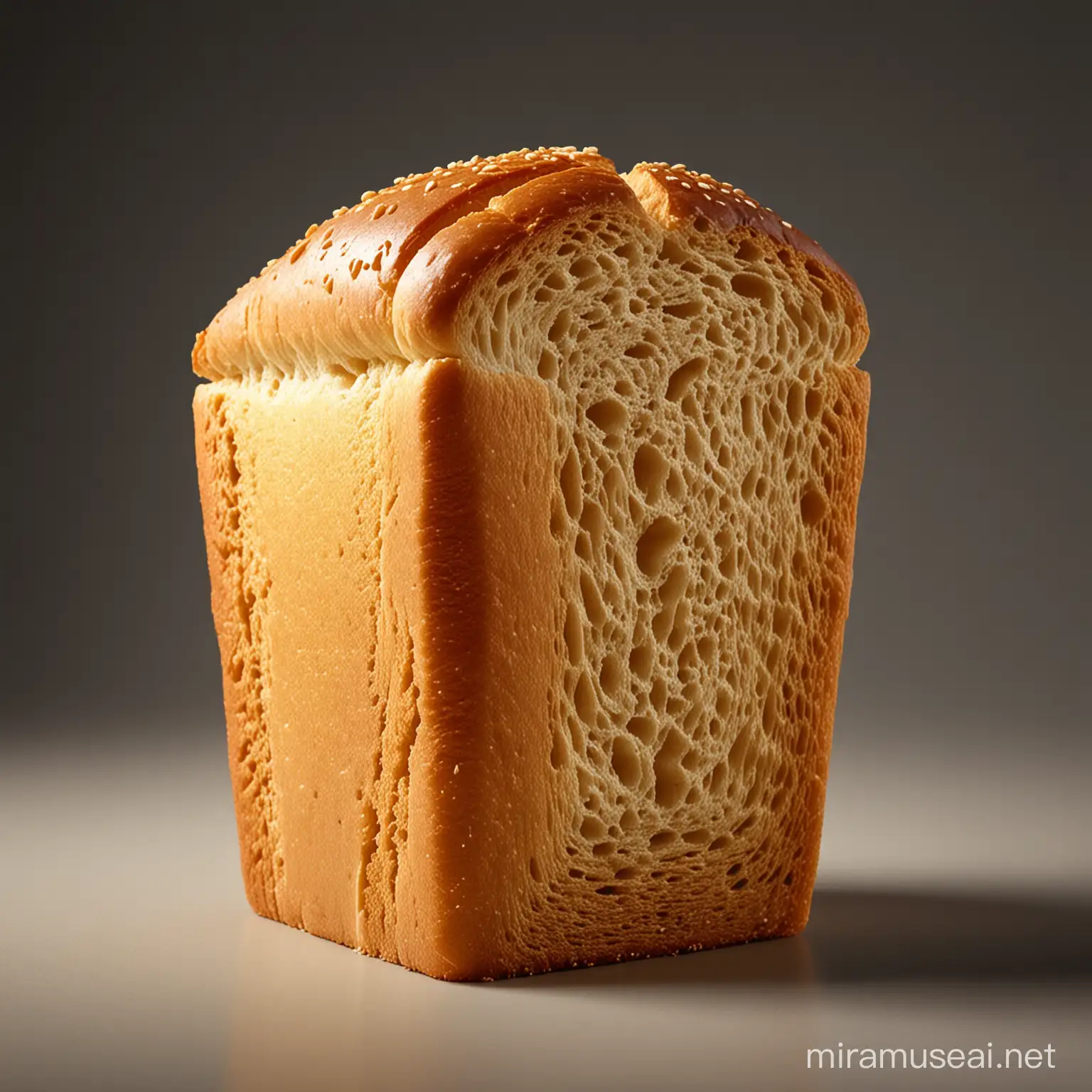 The Image Shows side view of one golden bread. The golden bread is set against an isolated background. It is the perfect golden bread with a symmetrical, geometric and beautiful shape.