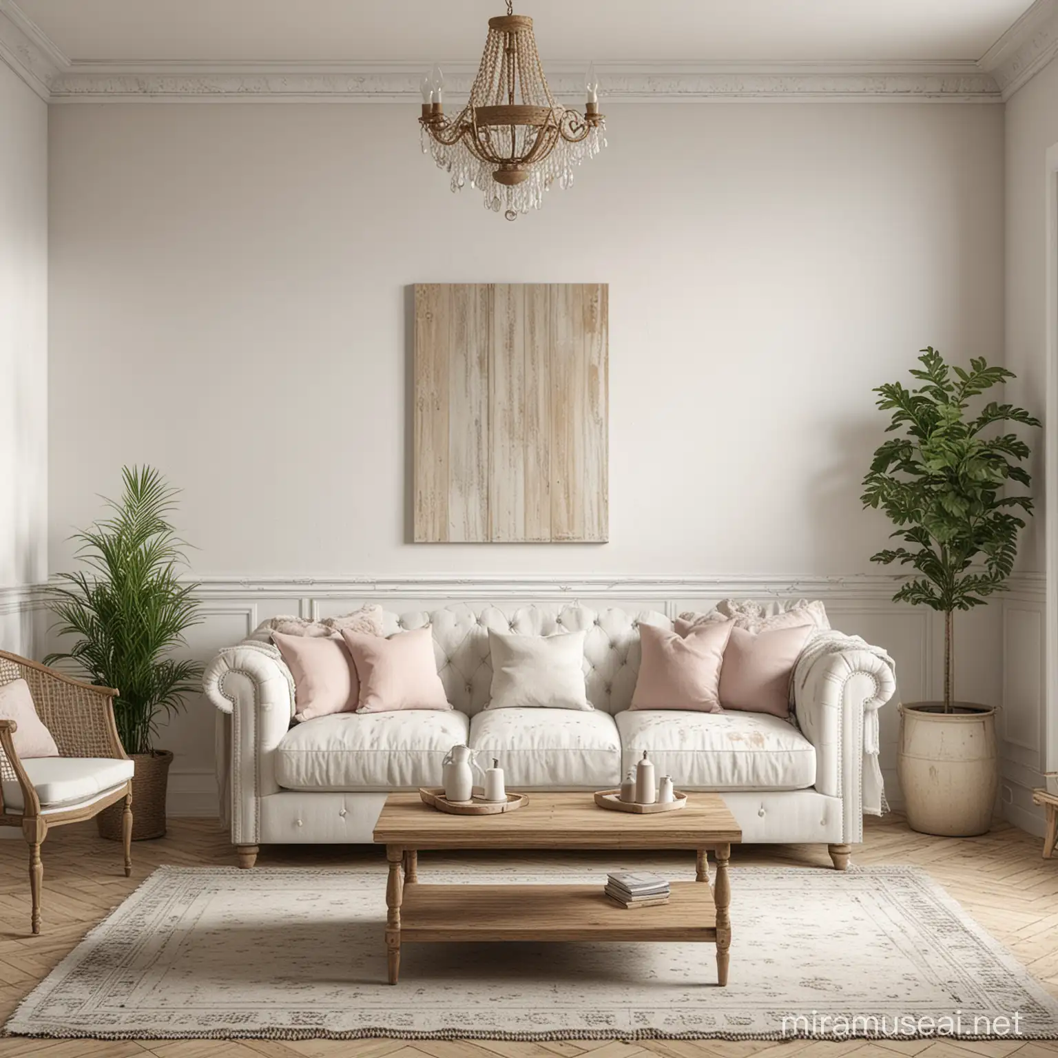 Cozy Shabby Chic Living Room Mockup with Vintage Accents