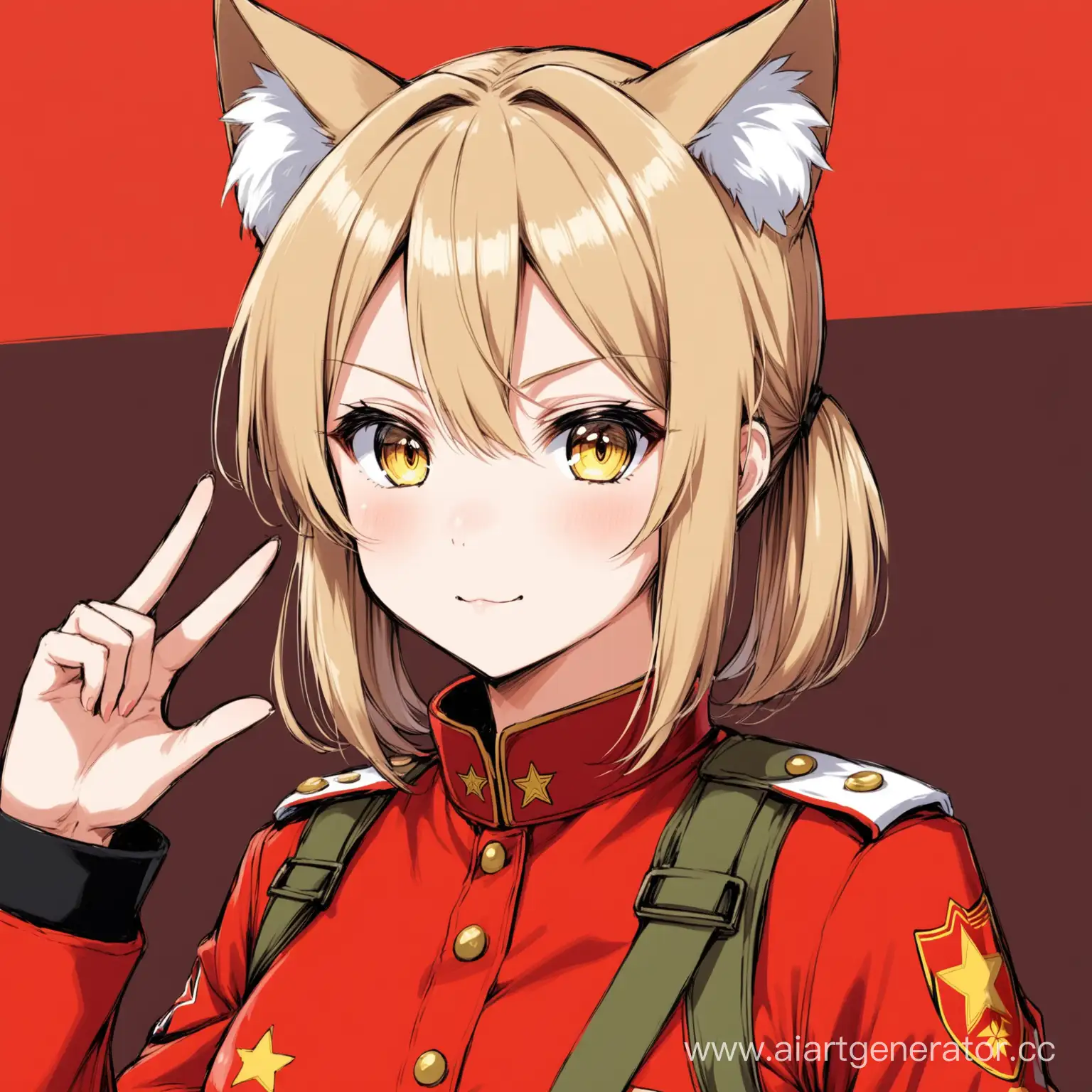 Аниме девушка с кошачьими ушками в одежде красной армии 