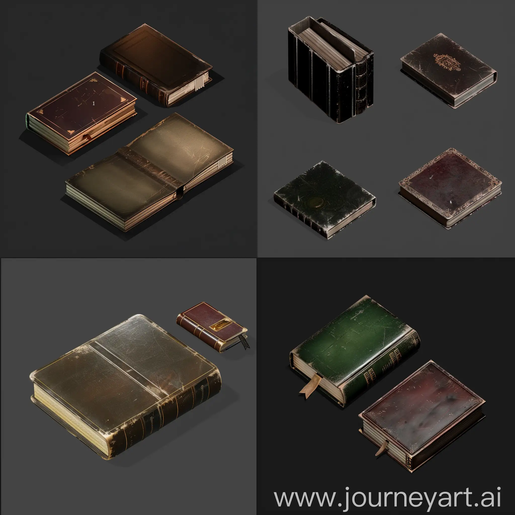 Isometric-Set-of-Realistic-Old-Worn-Books-with-Shiny-Leather-Covers