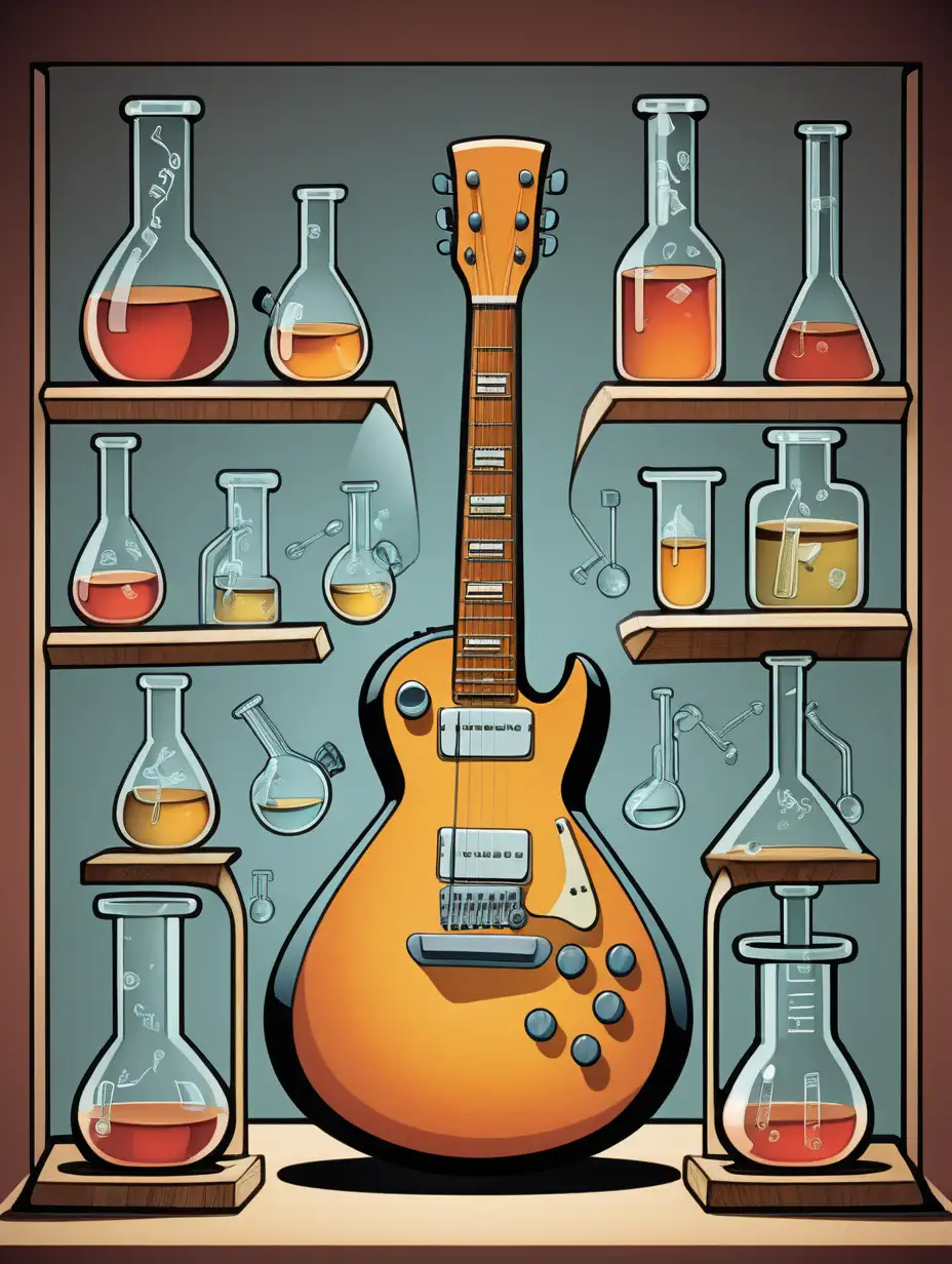 Scientific Symphony GuitarShaped Laboratory Beaker in Graphic Novel Style