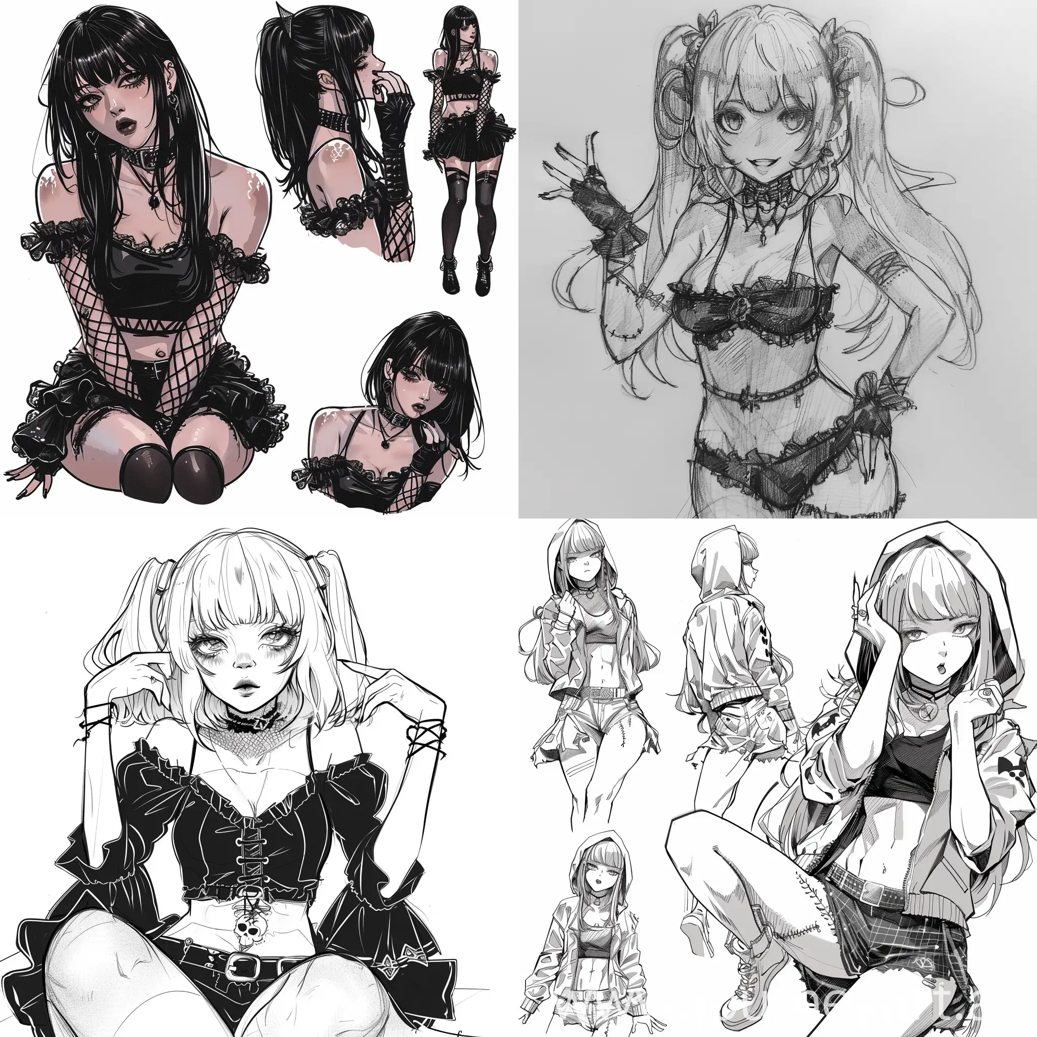 draw a goth anime girl doing poses
