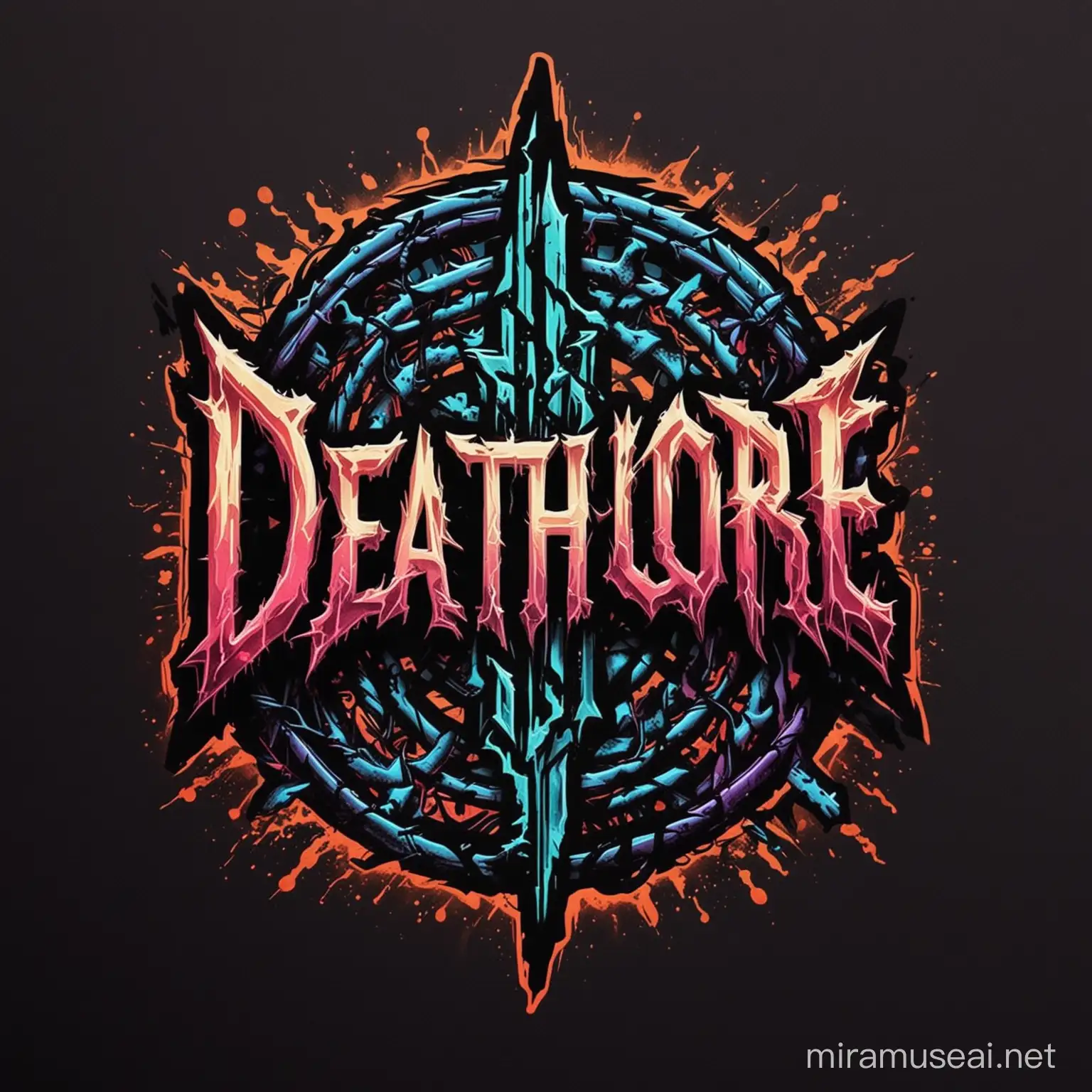 deathcore metal merchandise design, electric neon
colors, vector, --s 250
