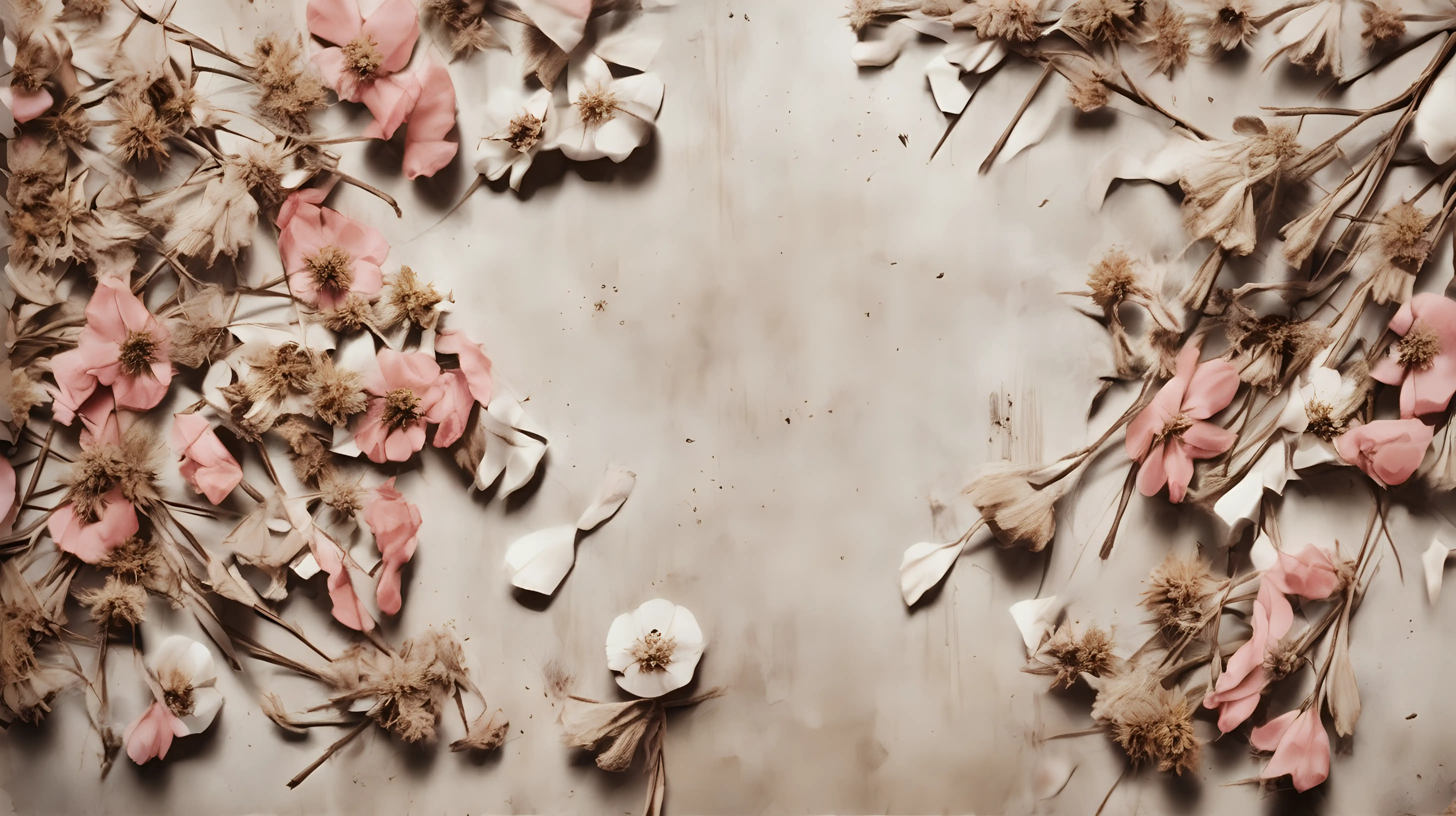 Elegant Grungy Decor with Dried and Pink White Blossoms