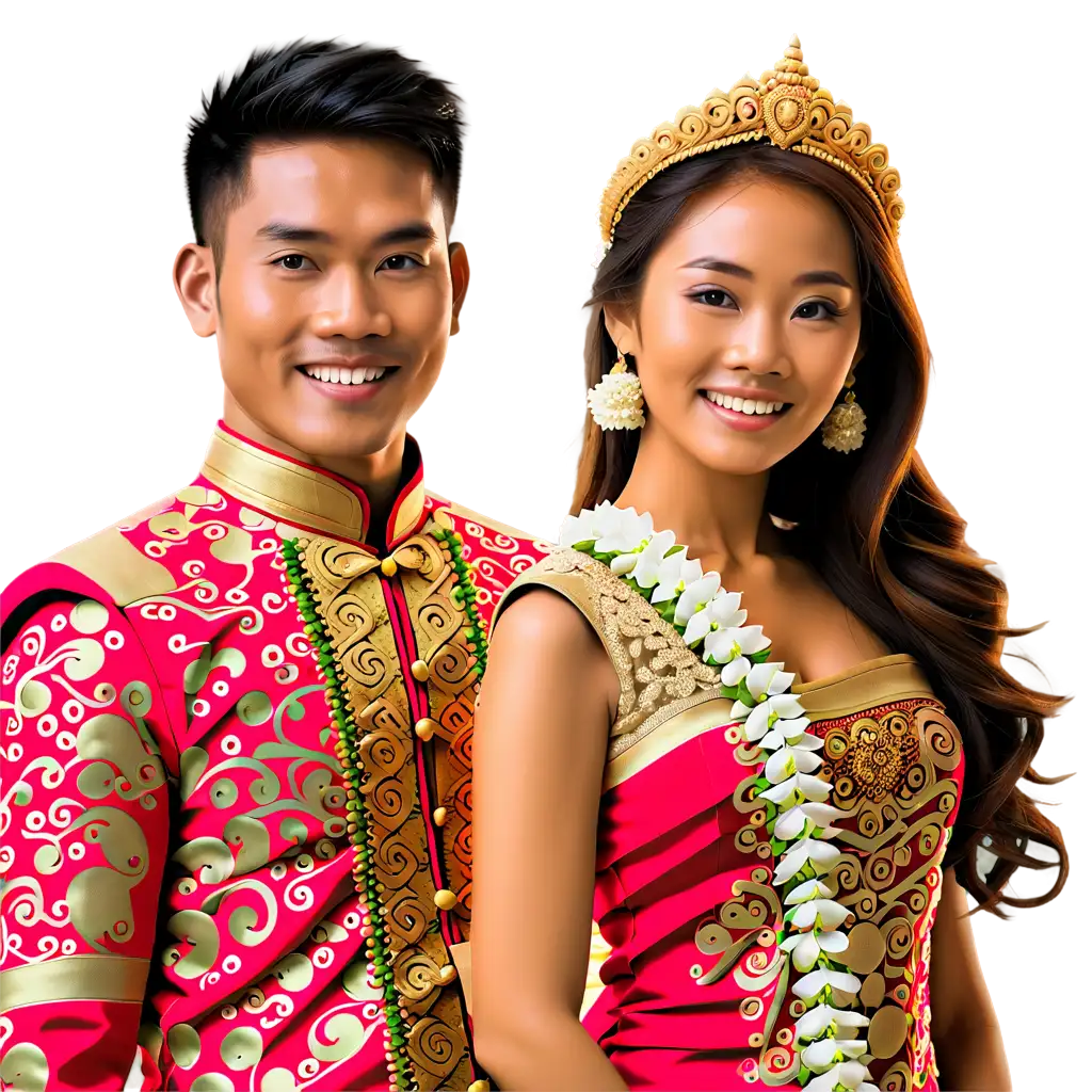 Exquisite-PNG-Image-of-a-Thai-Groom-and-Bride-Capturing-Traditional-Elegance