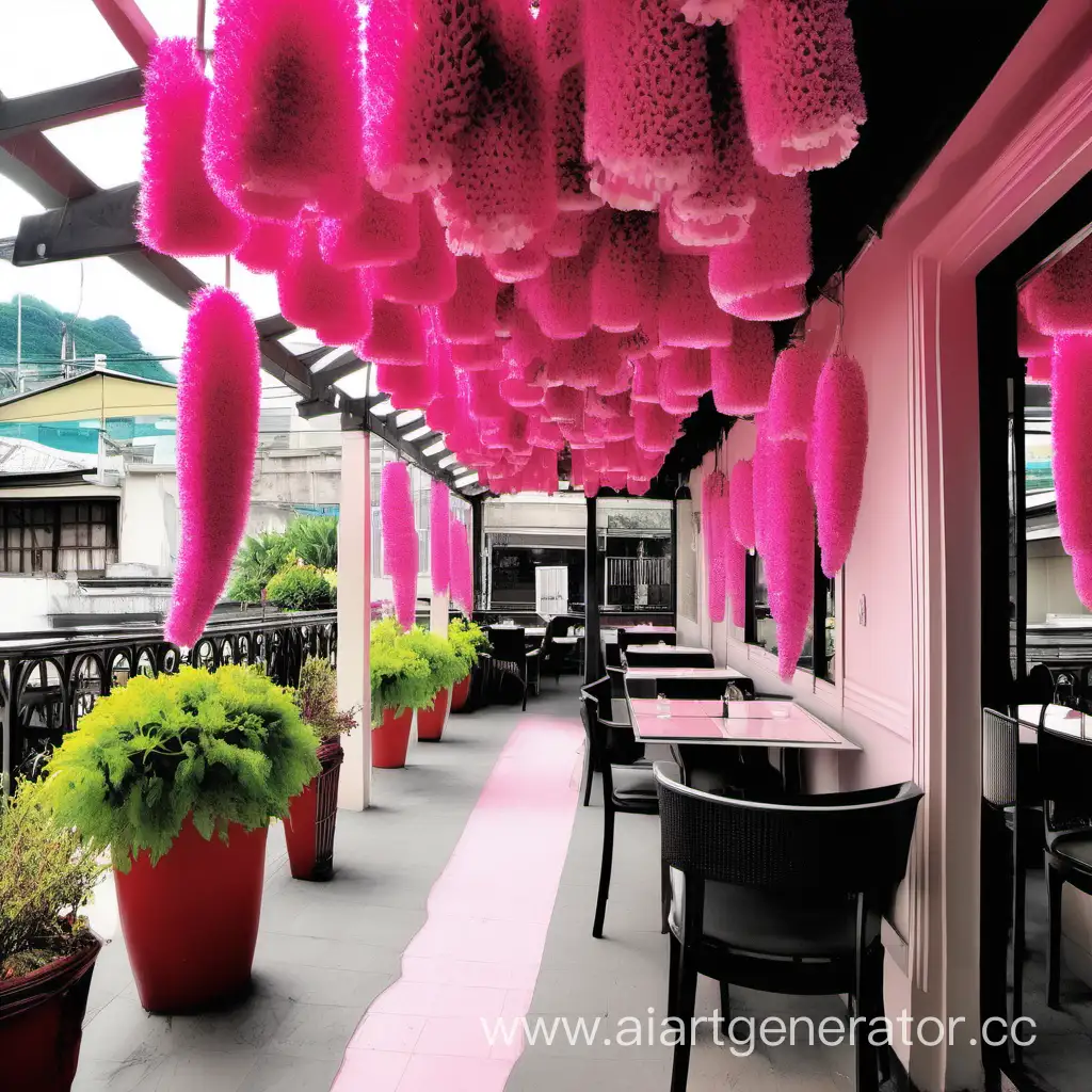 Charming-Restaurant-Veranda-with-Silver-Feathered-Celosia-Flowers