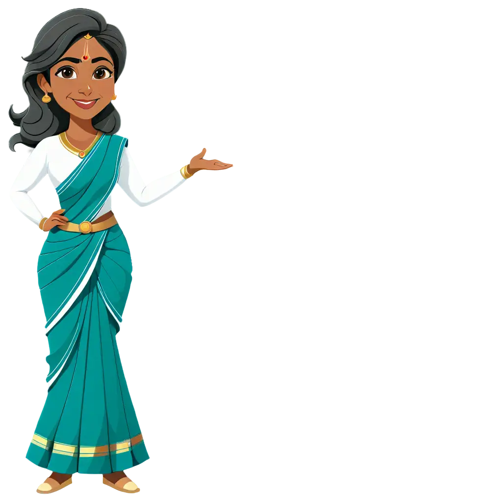 2d vector art, an Indian middle age female school teacher on t pose wearing saree