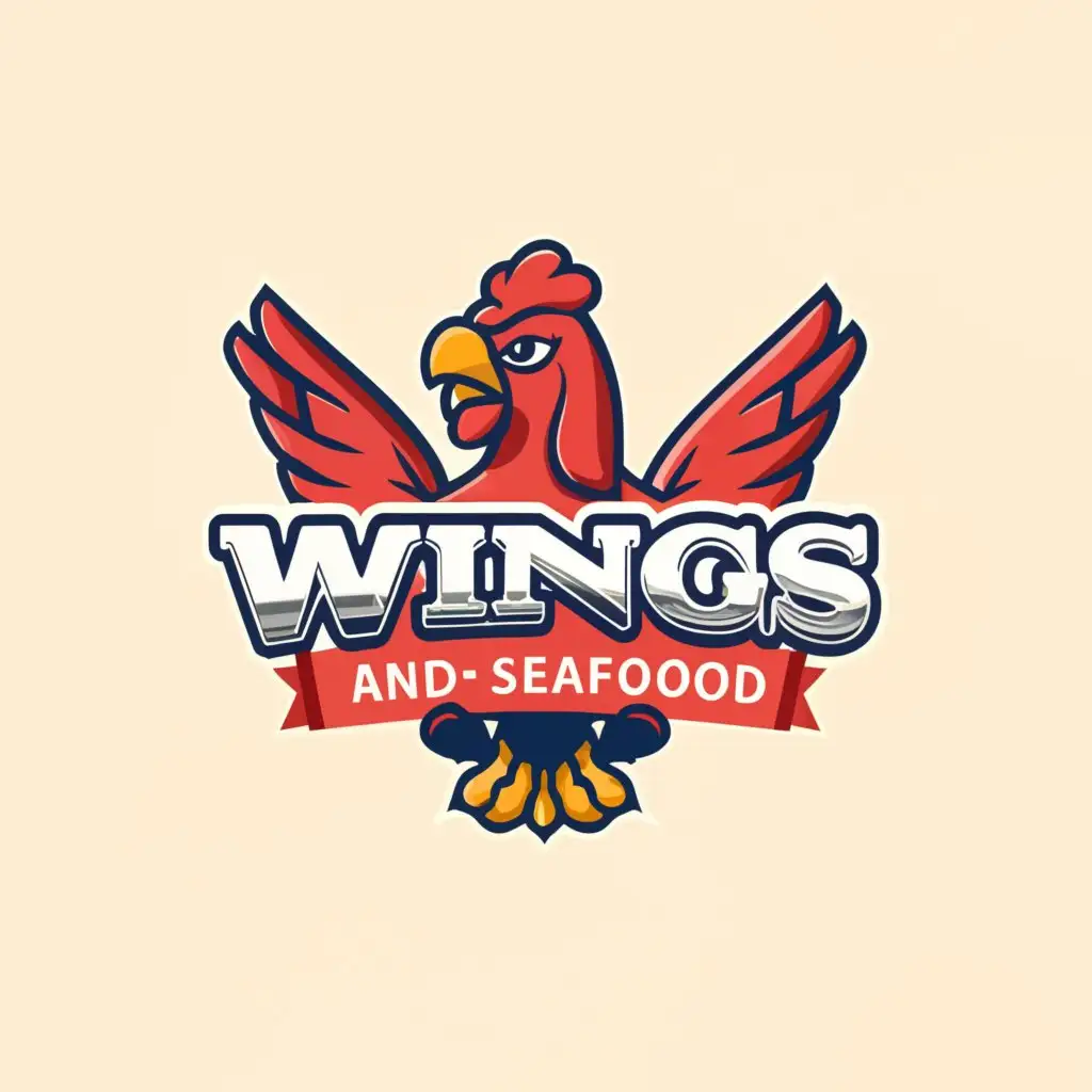 a logo design,with the text "Wings and Seafood", main symbol:chicken,Moderate,be used in Restaurant industry,clear background