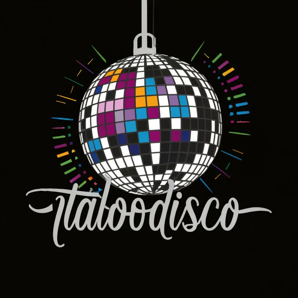 logo, disco ball, with the text "Italodisco", typography