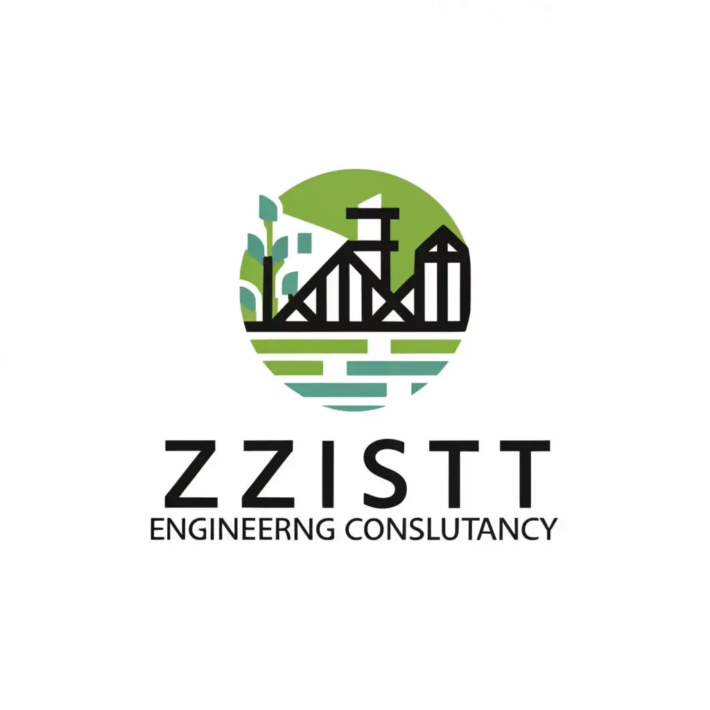 a logo design,with the text "ZIST ENGINEERING CONSULTANCY", main symbol:The ZIST Engineering Consultancy logo, designed in an oval or circular shape. The logo features the text "ZIST ENGINEERING CONSULTANCY" in a stylish and unique font, exuding a sense of artistry. The centerpiece of the logo is a grand Dam reservoir overflowing into lush cropland, with a busy road running alongside, filled with moving traffic. Below the road's bridge, water flows gracefully in a channel, adding a touch of fluidity to the scene. The road leads towards a vibrant cityscape, adorned with sleek, towering buildings that symbolize progress and innovation. The image is rendered with a perfect blend of realism and artistic flair, capturing the dynamic harmony between nature and infrastructure. Soft, ambient lighting highlights the intricate details of the logo, evoking a feeling of wonder and admiration for ZIST Engineering Consultancy's visionary approach. The mood is one of harmony and sophistication, reflecting the consultancy's dedication to excellence in engineering design,Minimalistic,clear background