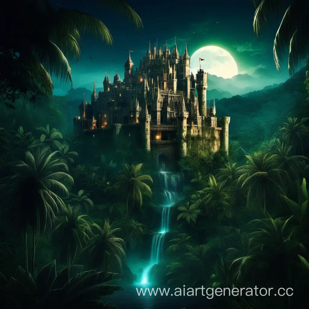 Большой замок стоит посреди джунглей ночь