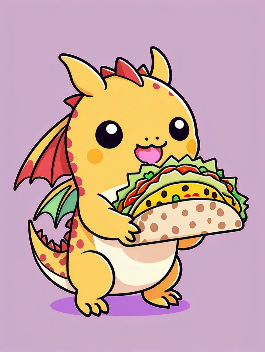 /imagine prompt: STYLE: flat vector illustration | SUBJECT: a dragon holding a taco | AESTHETIC: super kawaii, bold outlines | COLOR PALLETTE: pastel | IN THE STYLE OF: Sanrio, Gudetama and Lotte --niji 5