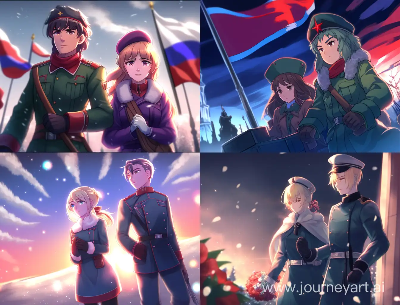 Defender of the Fatherland Day on February 23, anime art, 4K resolution, girl and boy