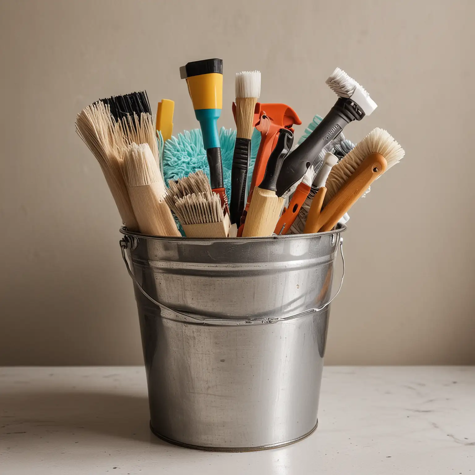 Household Cleaning Supplies in Bucket