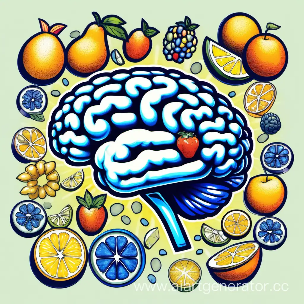 Vibrant-Blue-Brain-Charging-with-Energy-and-Filled-with-Juicy-Fruits