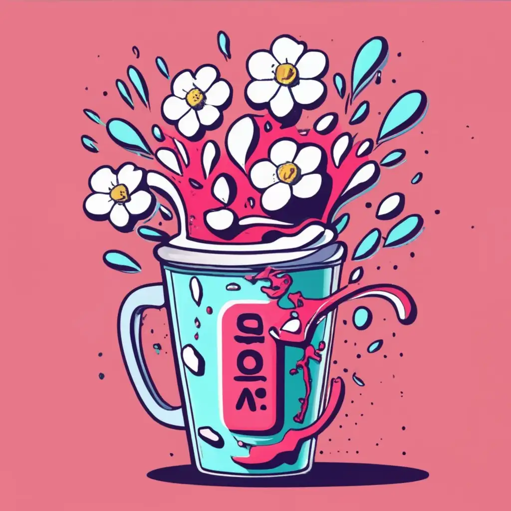 logo, cherry blossom splash coming out from a cup drink, with the text "Soda Pop", typography, be used in Restaurant industry